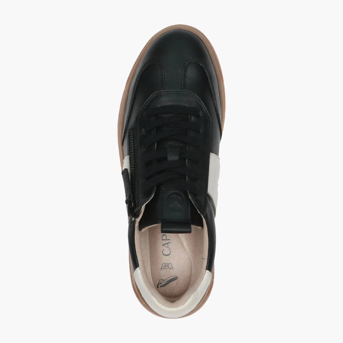 Caprice Leather Black Trainer with Zip & Gum Sole - Leavys Shoes