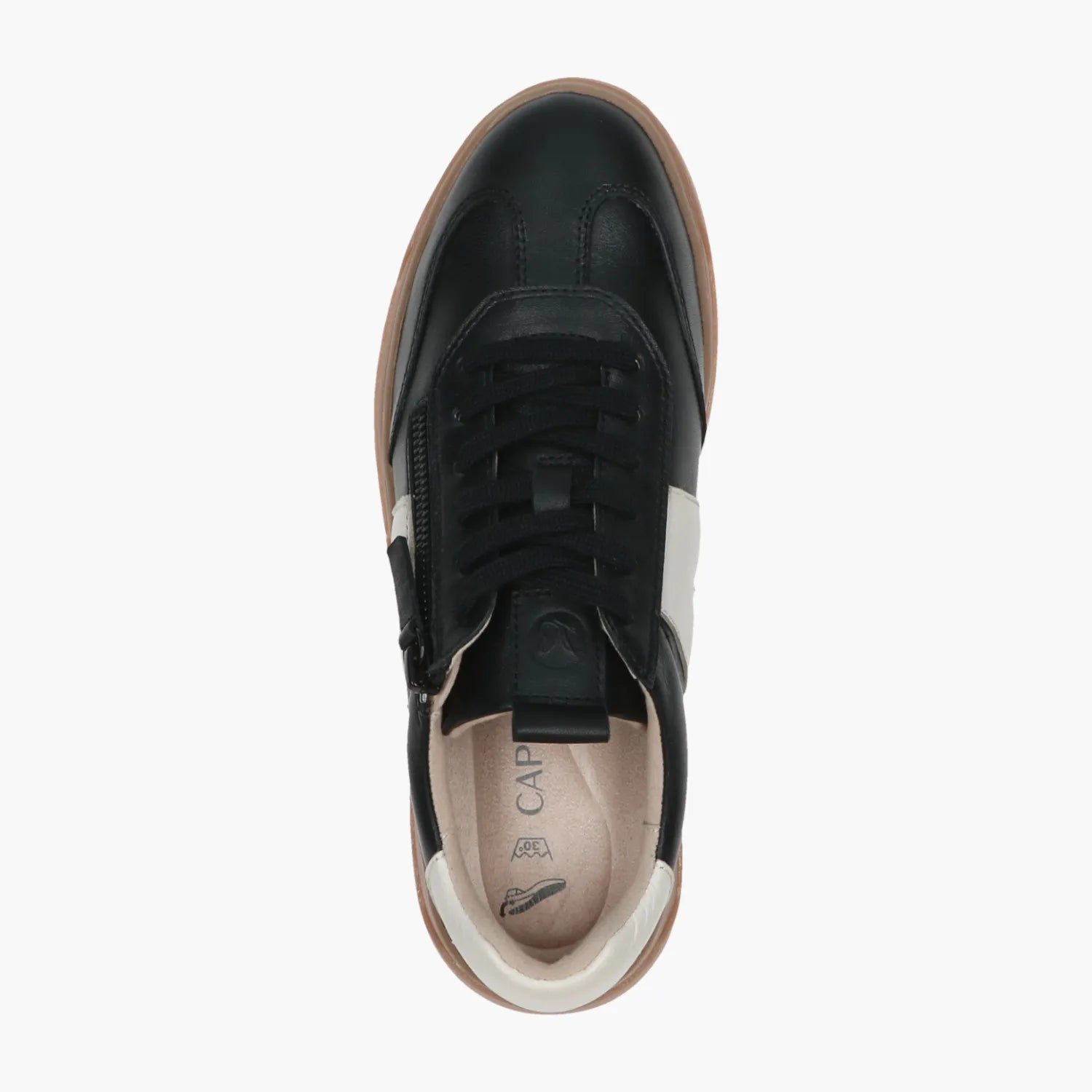 9-23608-45 02FCaprice Leather Black Trainer with Zip & Gum Sole - Leavys Shoes