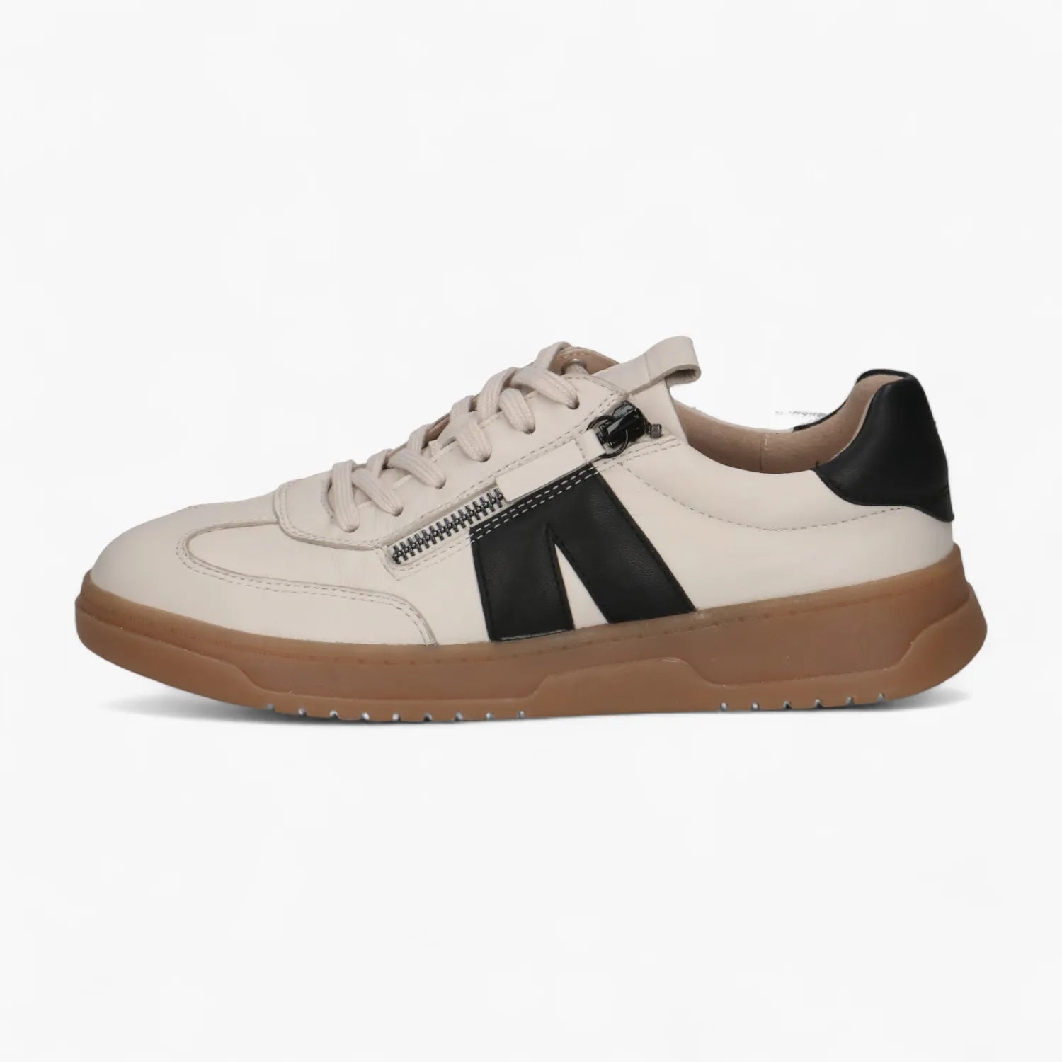 Caprice Off-White Leather Lace-Up with Zip & Memotion - Leavys Shoes