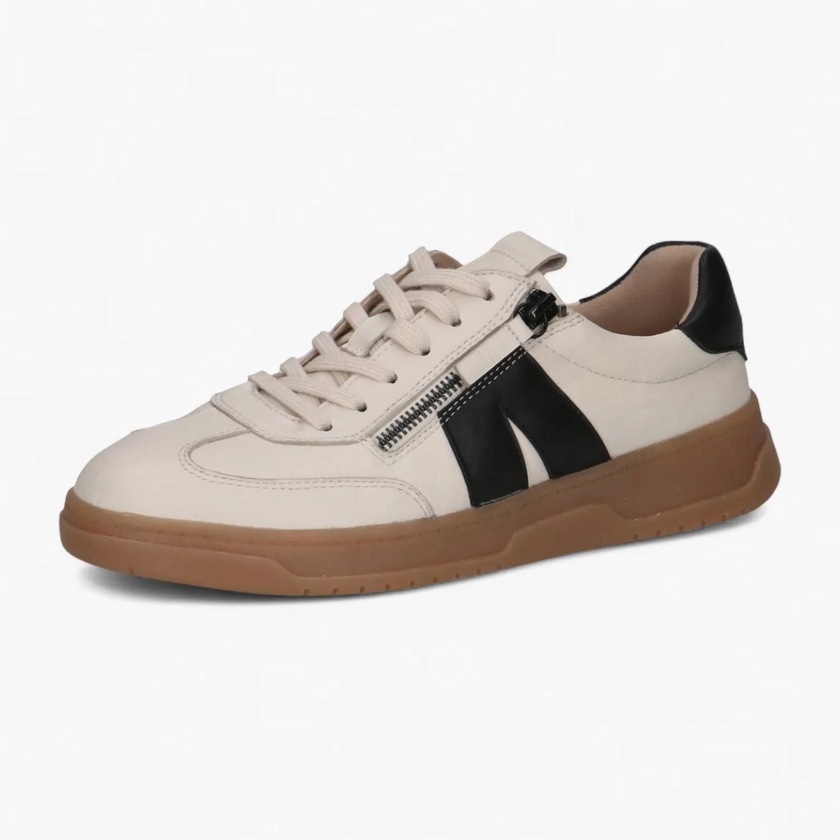 Caprice Off-White Leather Lace-Up with Zip & Memotion - Leavys Shoes