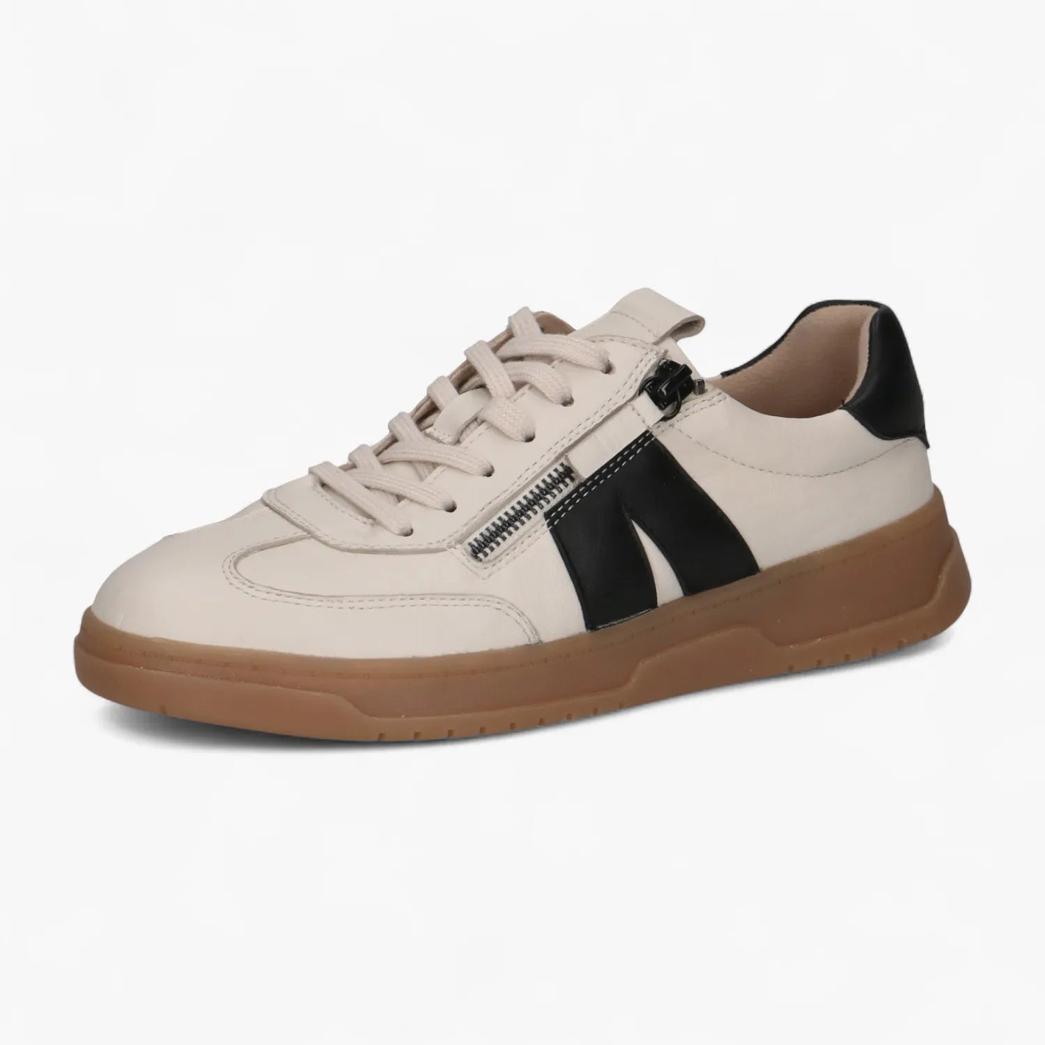 Caprice Off-White Leather Lace-Up with Zip & Memotion - Leavys Shoes