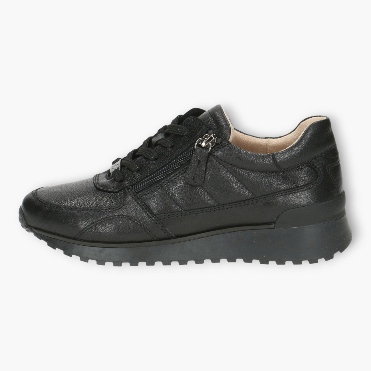 Black Leather Lace-Up Shoes with Side Zip & Removable Footbed