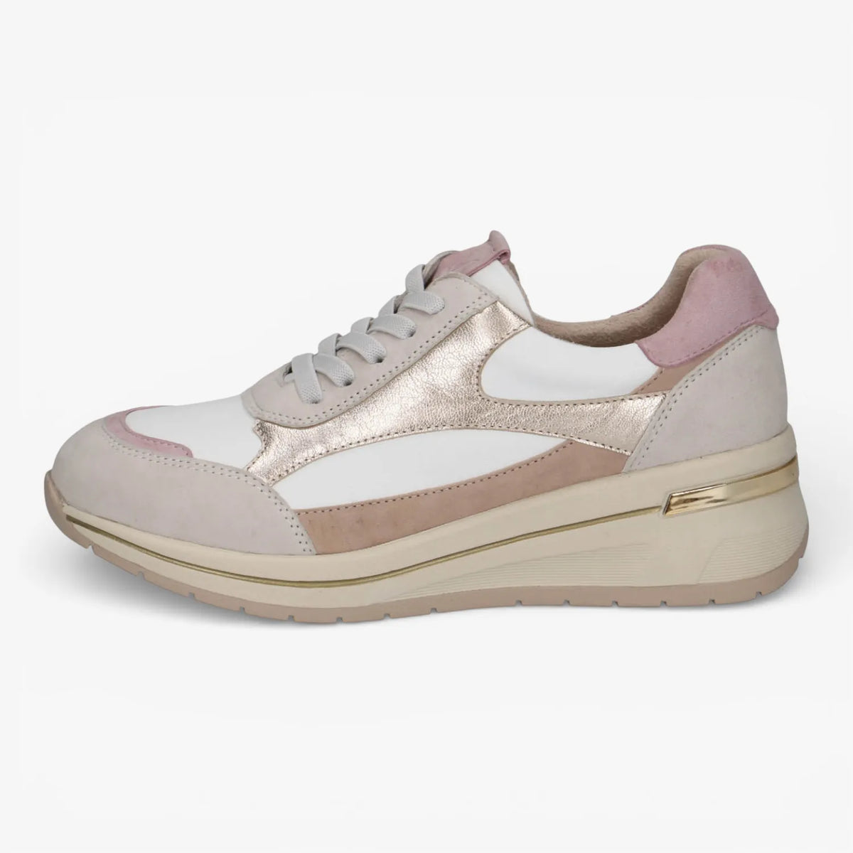 Caprice White/Light Gold Multi-Material Trainers (Wide Fit) – 9-23701-46 137