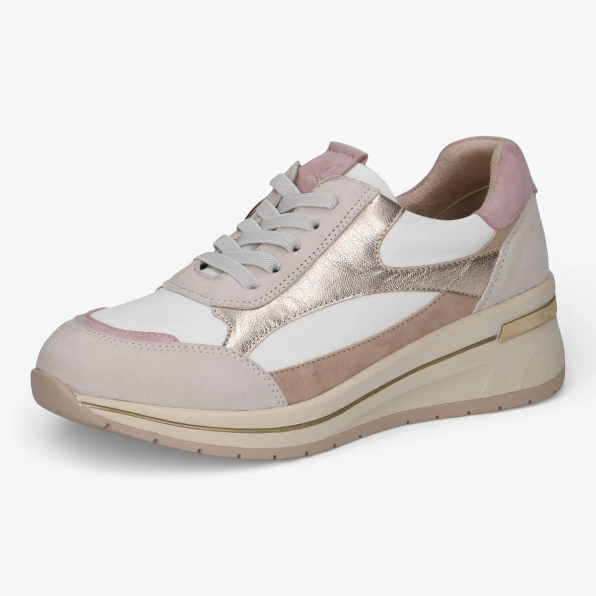 Caprice White/Light Gold Multi-Material Trainers (Wide Fit) – 9-23701-46 137