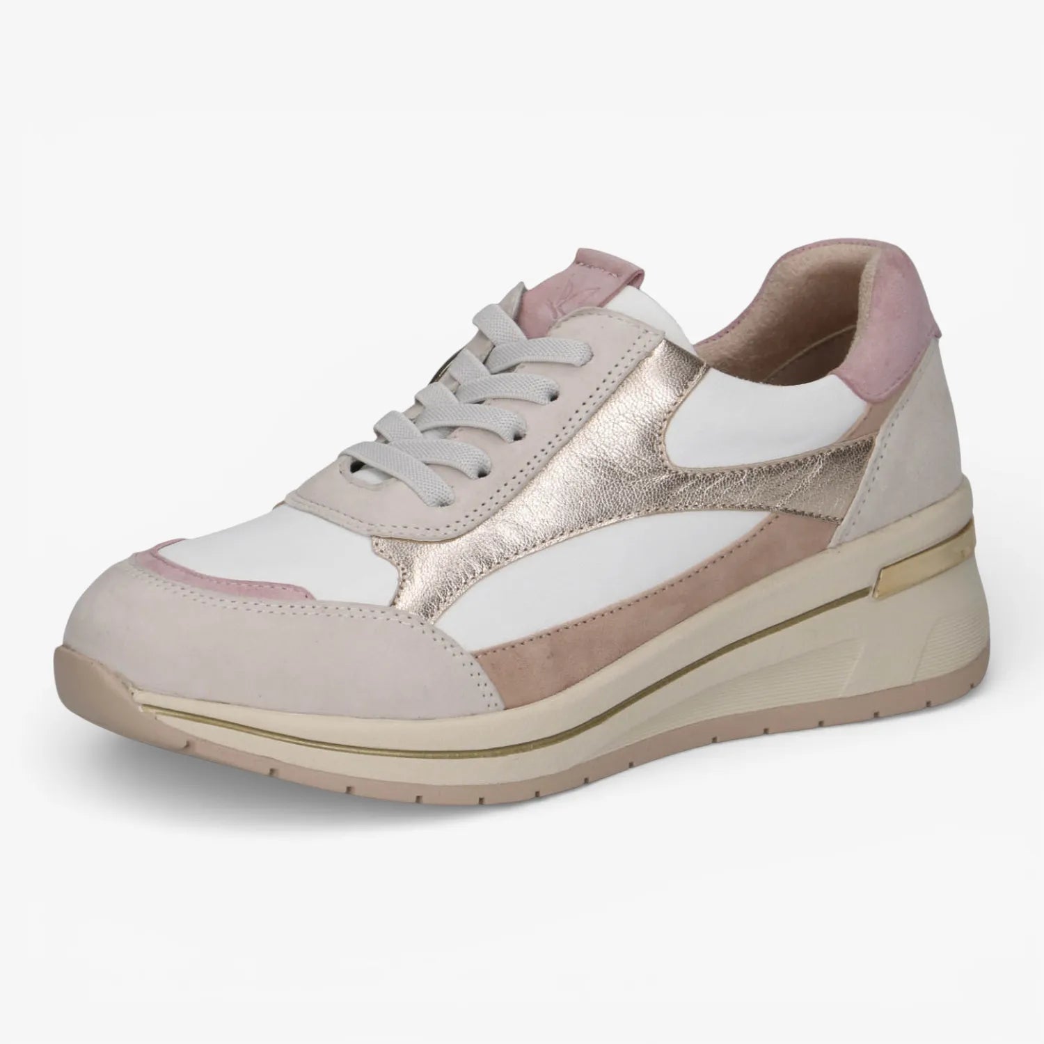 Caprice White/Light Gold Multi-Material Trainers (Wide Fit) – 9-23701-46 137