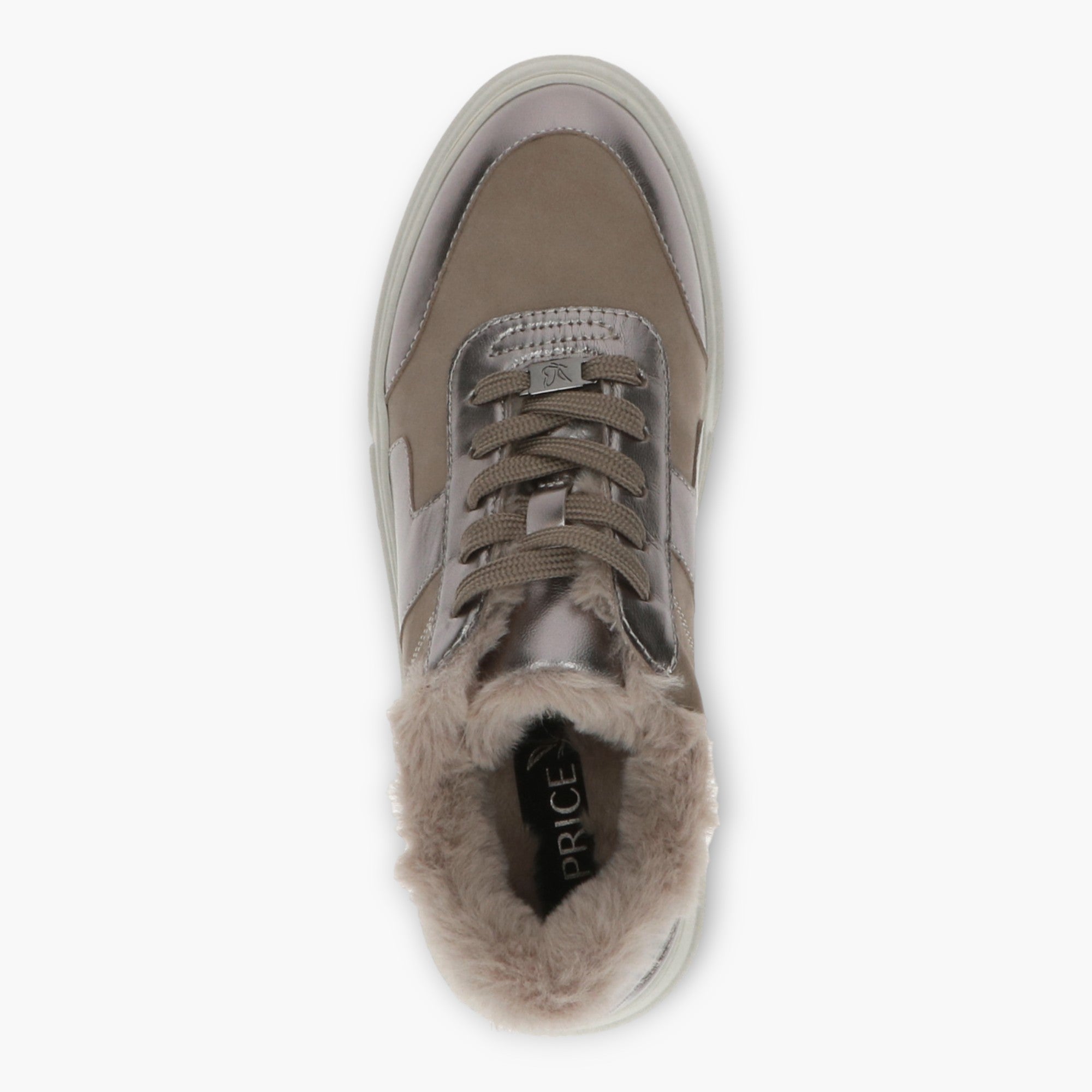 Caprice Taupe Leather Lace-Up Runners with Faux Fur Lining