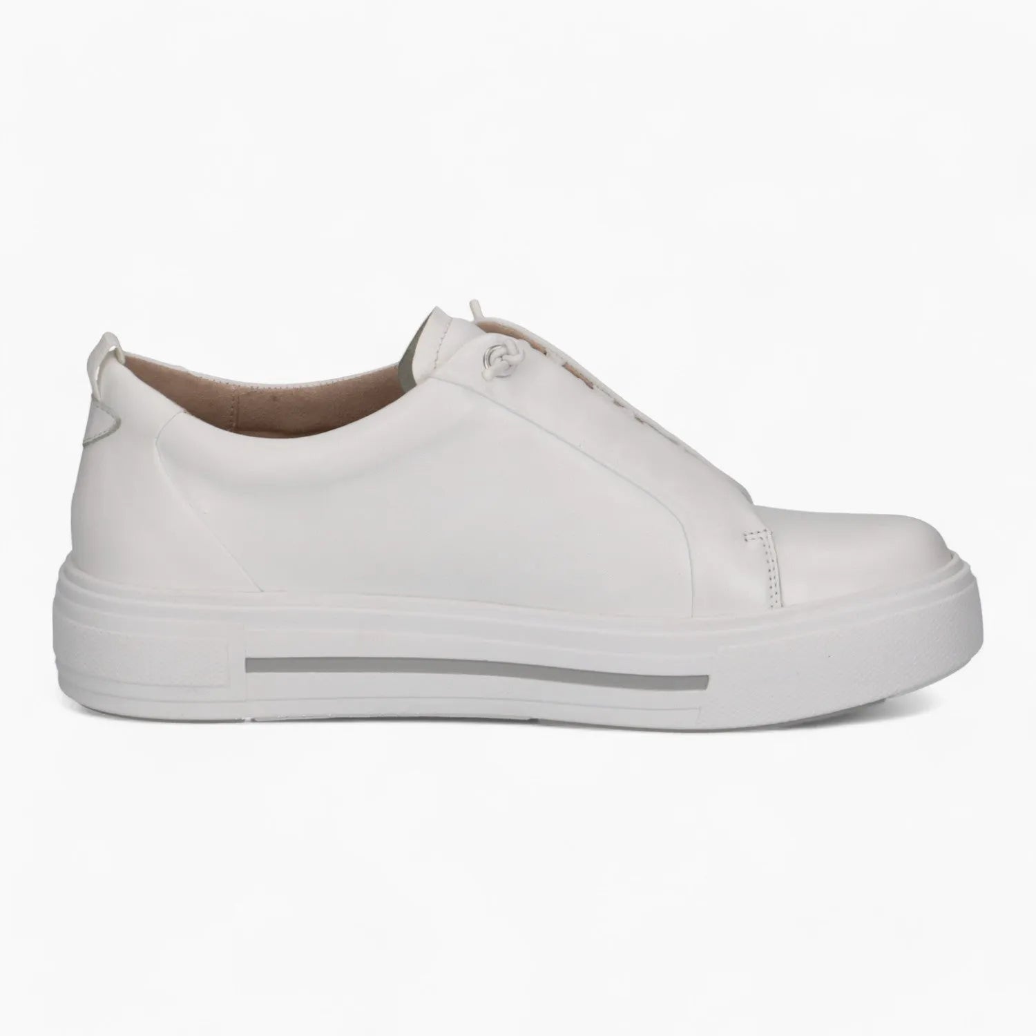 Caprice White Nappa Women's Runner with Elastic Laces - Leavys Shoes