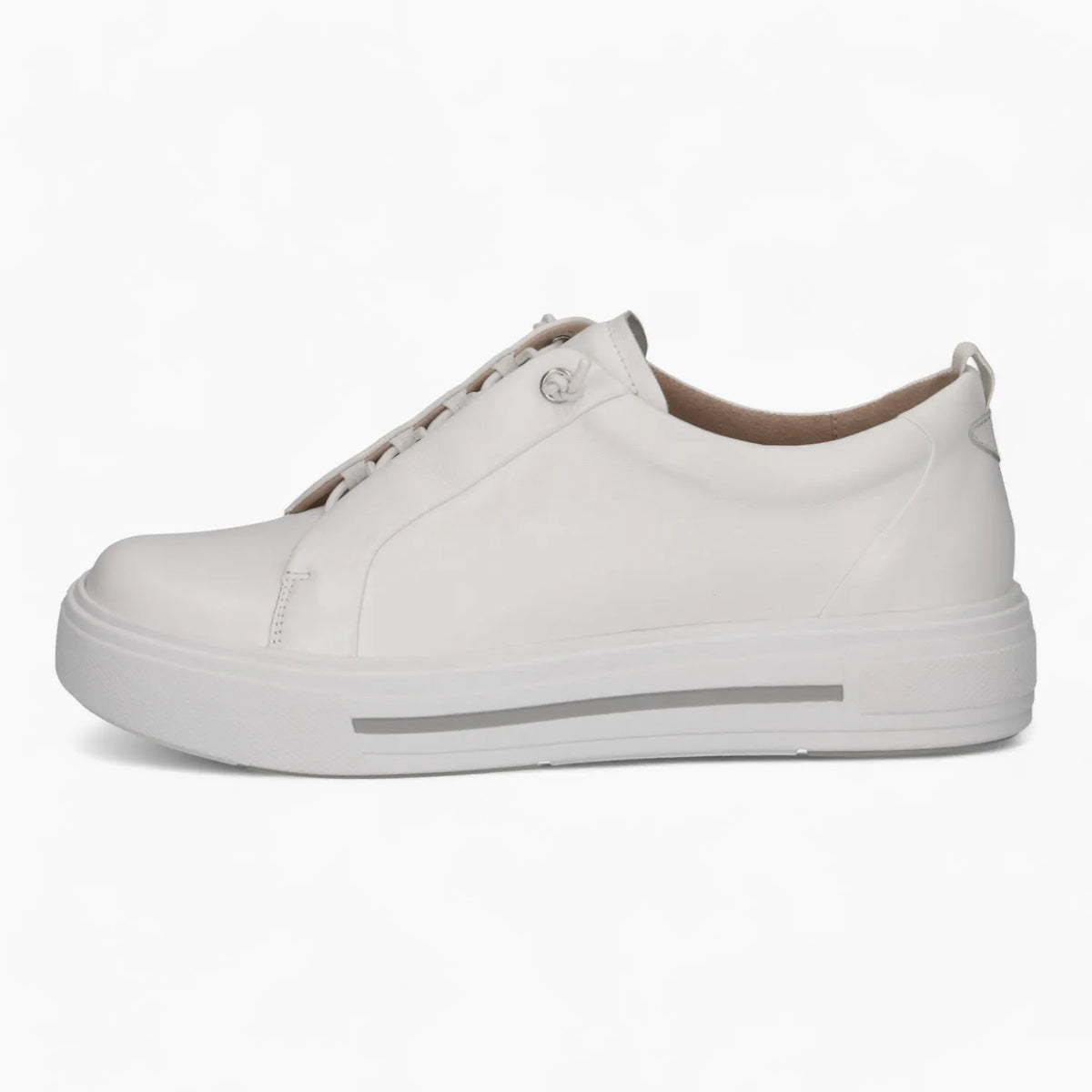 Caprice White Nappa Women&#39;s Runner with Elastic Laces - Leavys Shoes