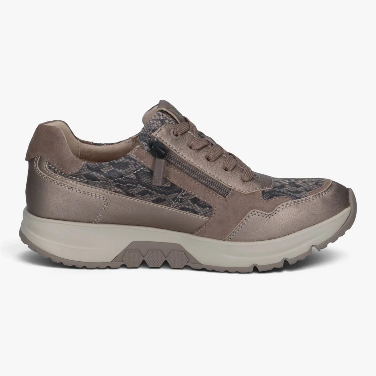 Caprice Taupe Snake Print Wide Fit Leather Trainers
