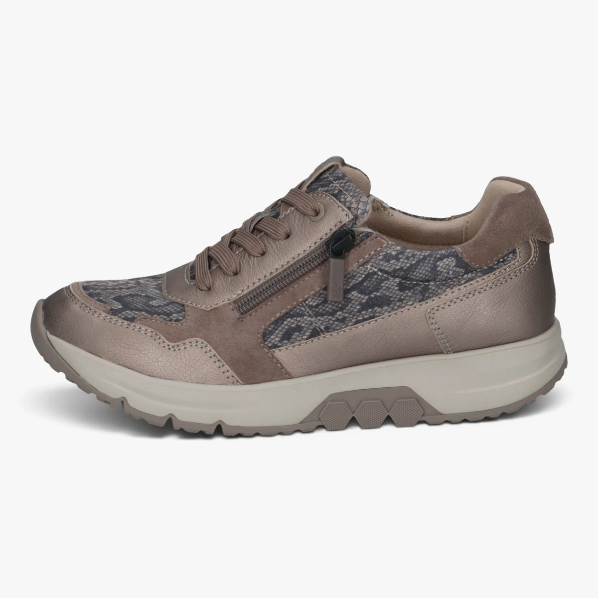 Caprice Taupe Snake Print Wide Fit Leather Trainers