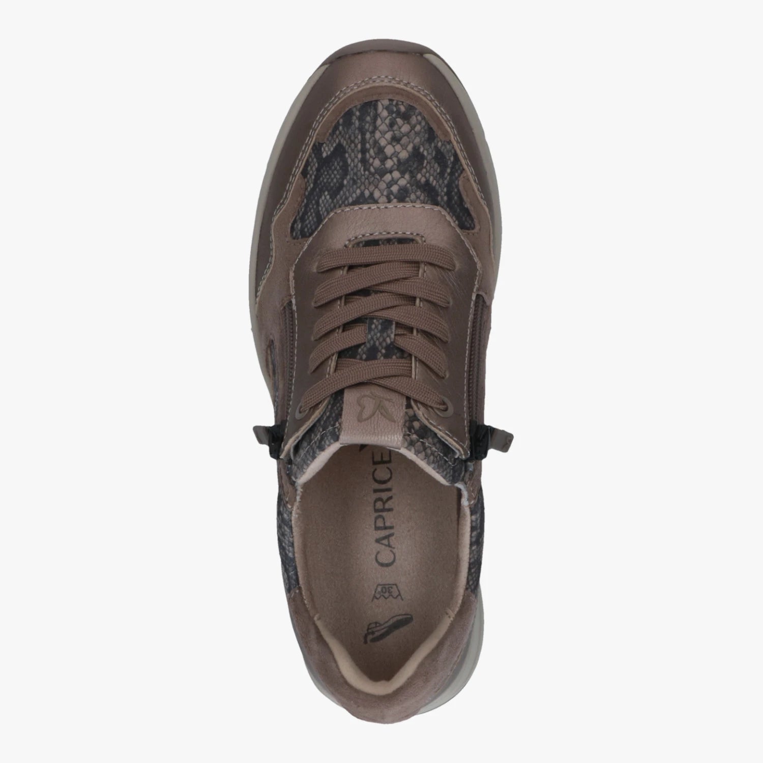 Caprice Taupe Snake Print Wide Fit Leather Trainers