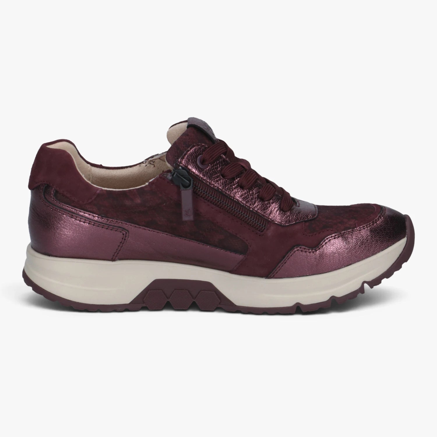 Caprice Burgundy Leather Wide Fit RollMotion Trainers