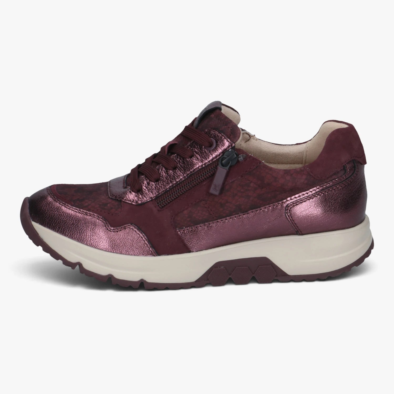 Caprice Burgundy Leather Wide Fit RollMotion Trainers
