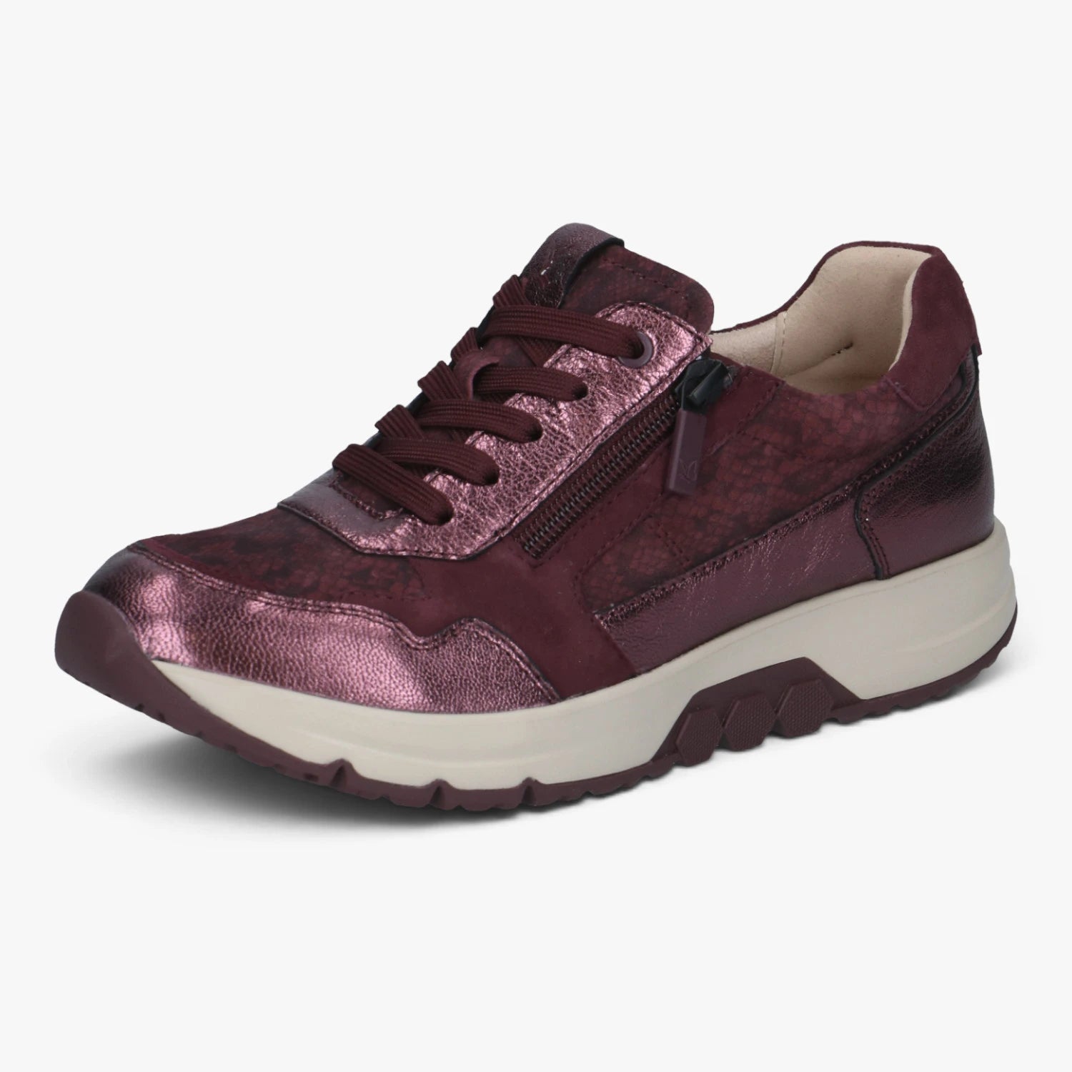 Caprice Burgundy Leather Wide Fit RollMotion Trainers