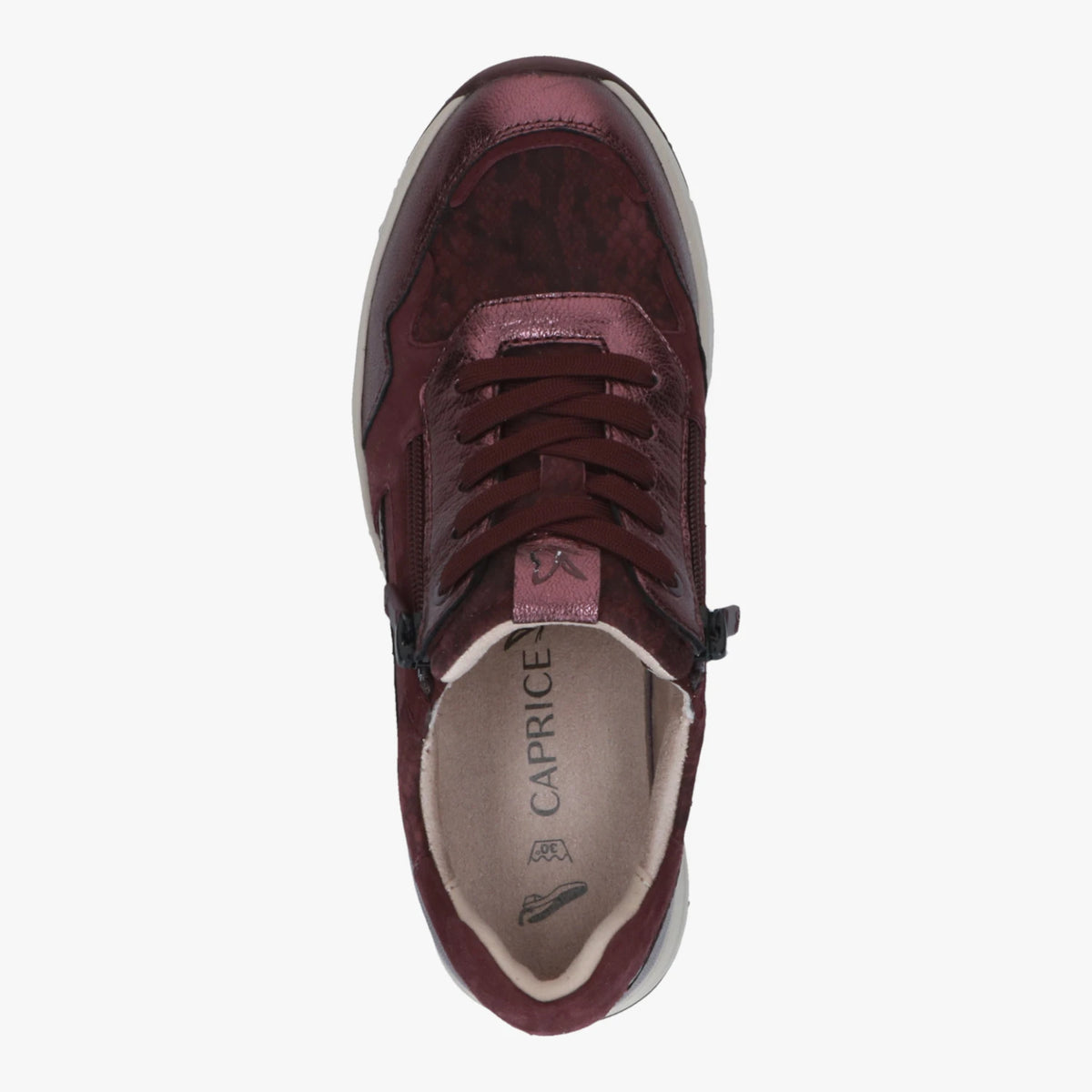Caprice Burgundy Leather Wide Fit RollMotion Trainers