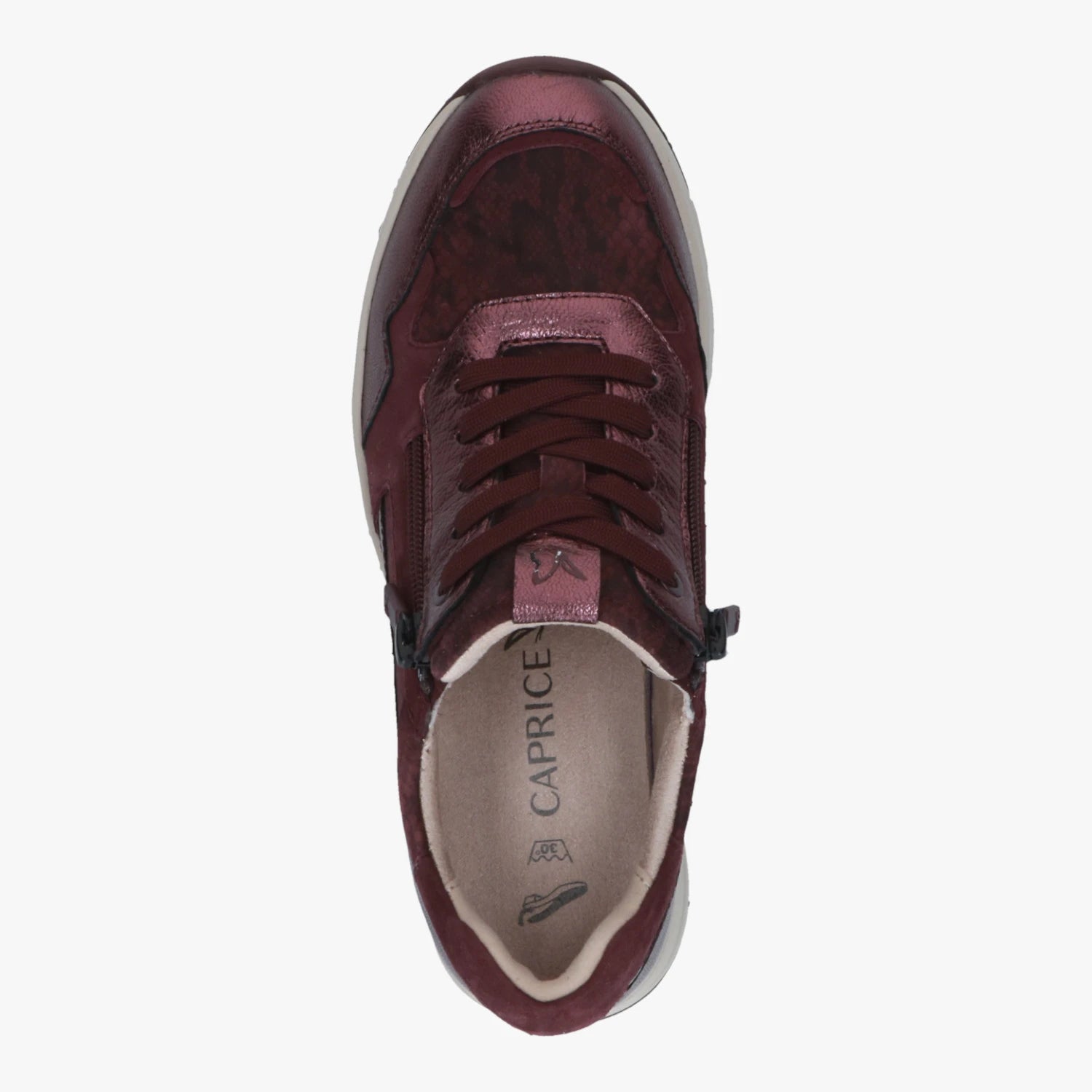 Caprice Burgundy Leather Wide Fit RollMotion Trainers