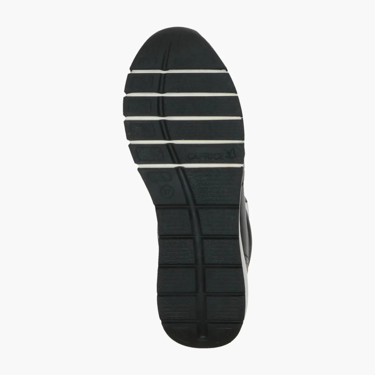 Caprice Black Leather Runner with Leopard Heel & Zip - Leavys Shoes