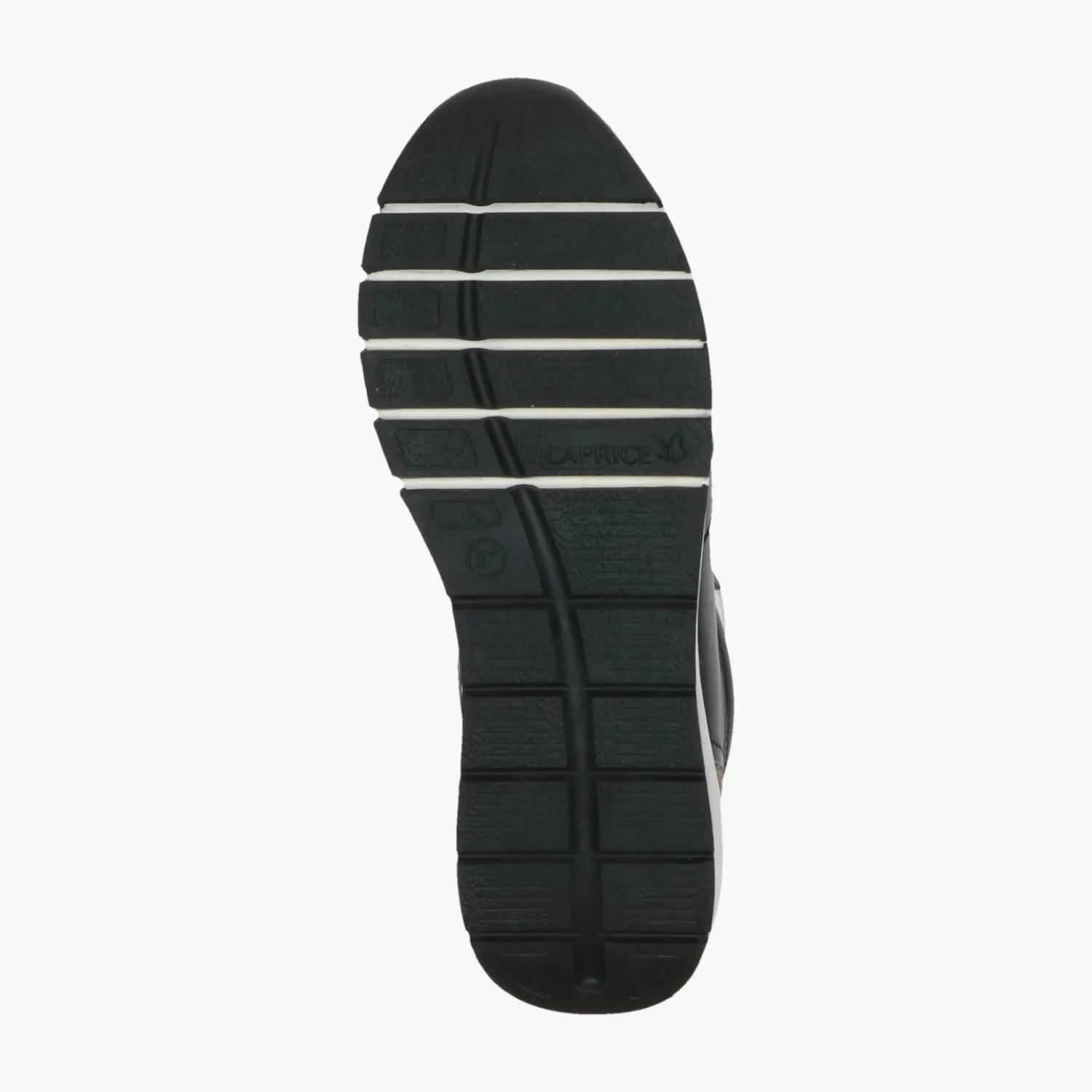 Caprice Black Leather Runner with Leopard Heel & Zip - Leavys Shoes