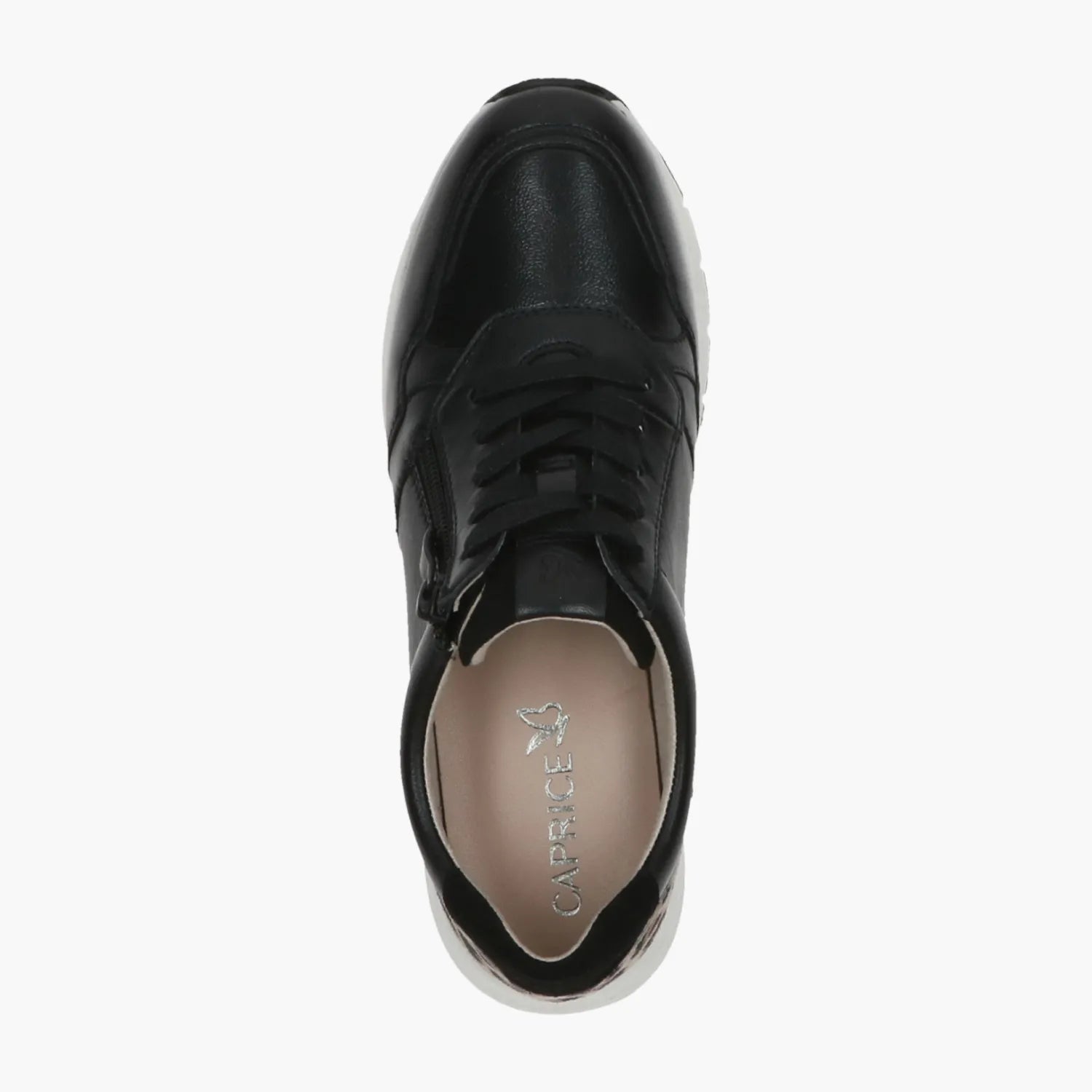 Caprice Black Leather Runner with Leopard Heel & Zip - Leavys Shoes
