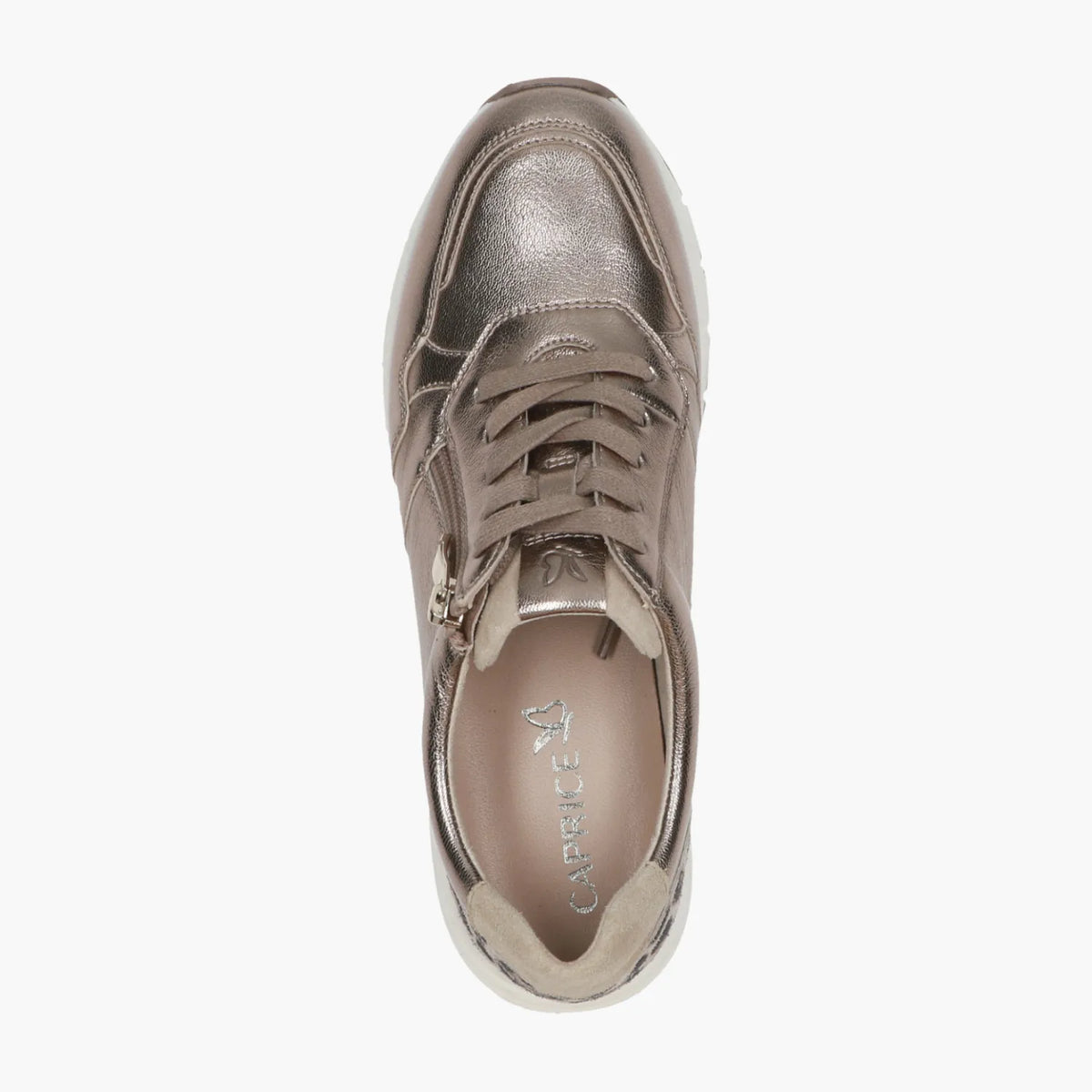 Caprice Taupe Metallic Lace-Up Trainer with Leopard Trim - Leavys Shoes