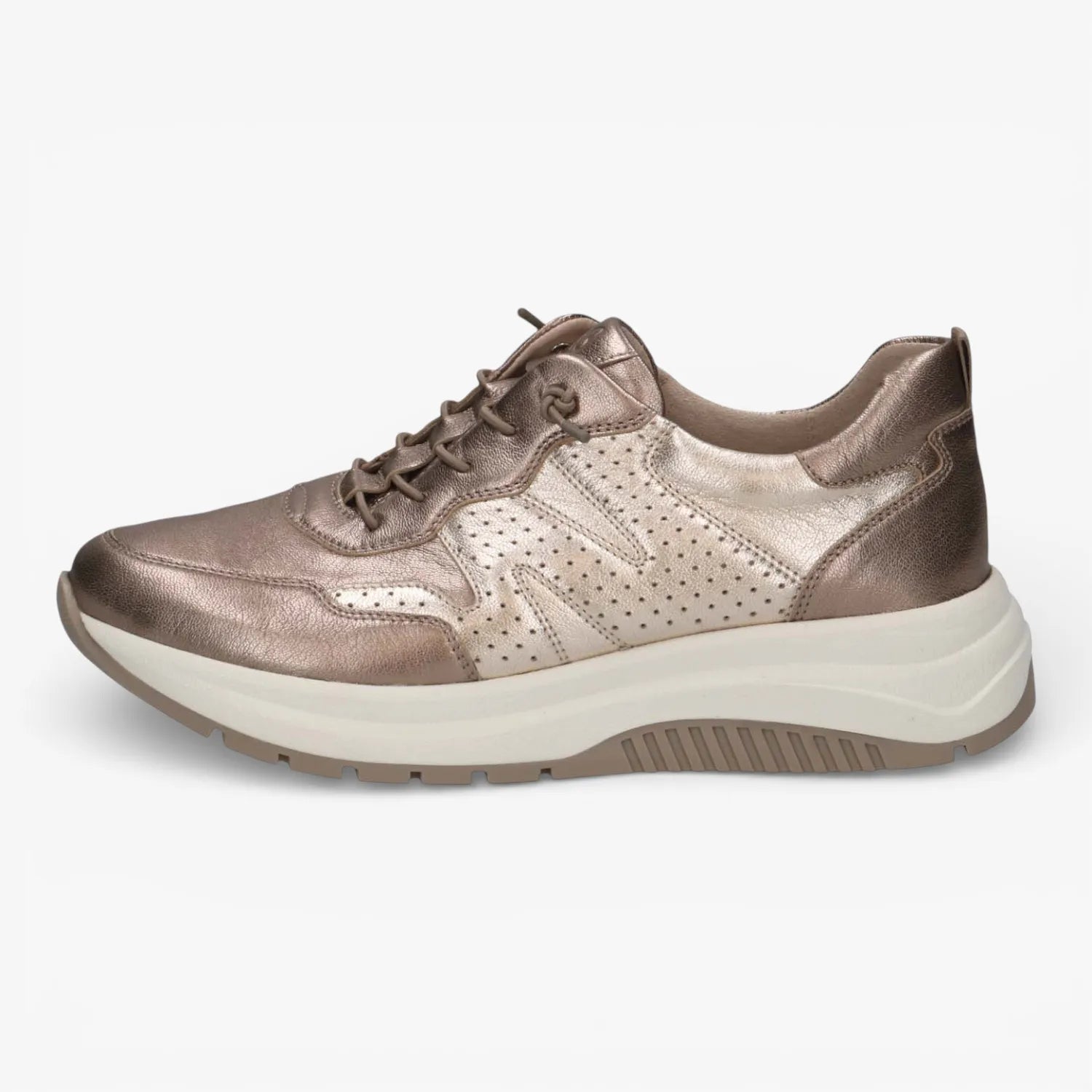 Caprice Taupe Metallic Trainer (Wide Fit) – 9-23753-46 366