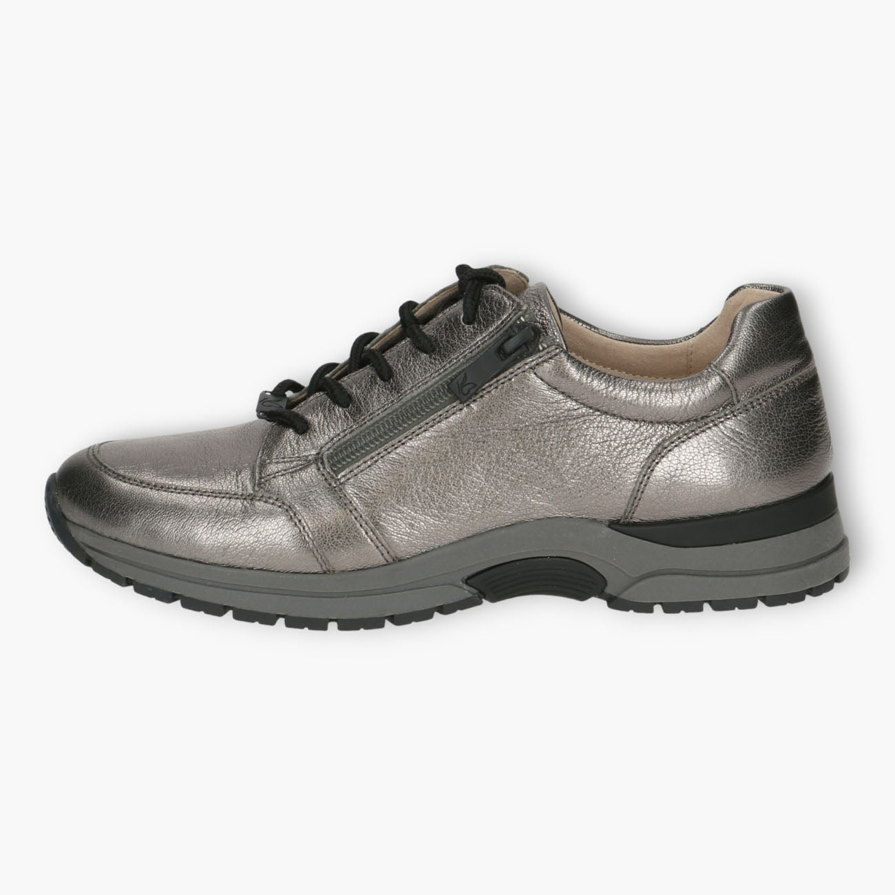 Grey Leather Lace-Up Shoes with Zip & Removable Footbed