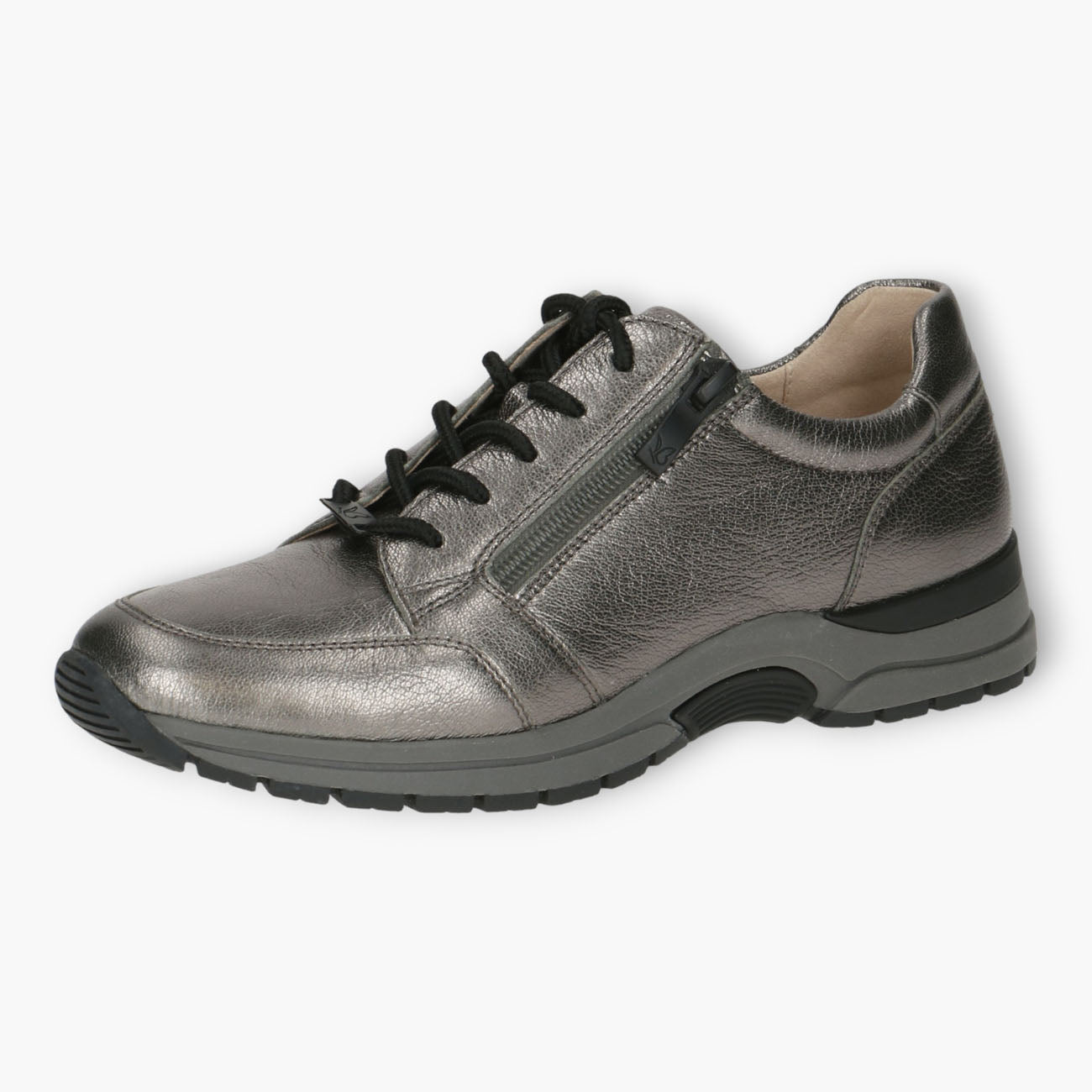 Grey Leather Lace-Up Shoes with Zip & Removable Footbed - Leavys Shoes