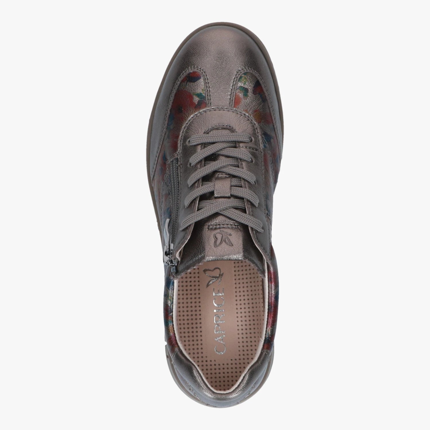 Caprice Pewter Floral Wide Fit Leather Trainers