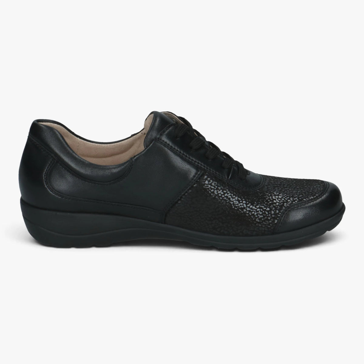 Caprice Black StretchOut Wide Fit Lace-Up Shoes