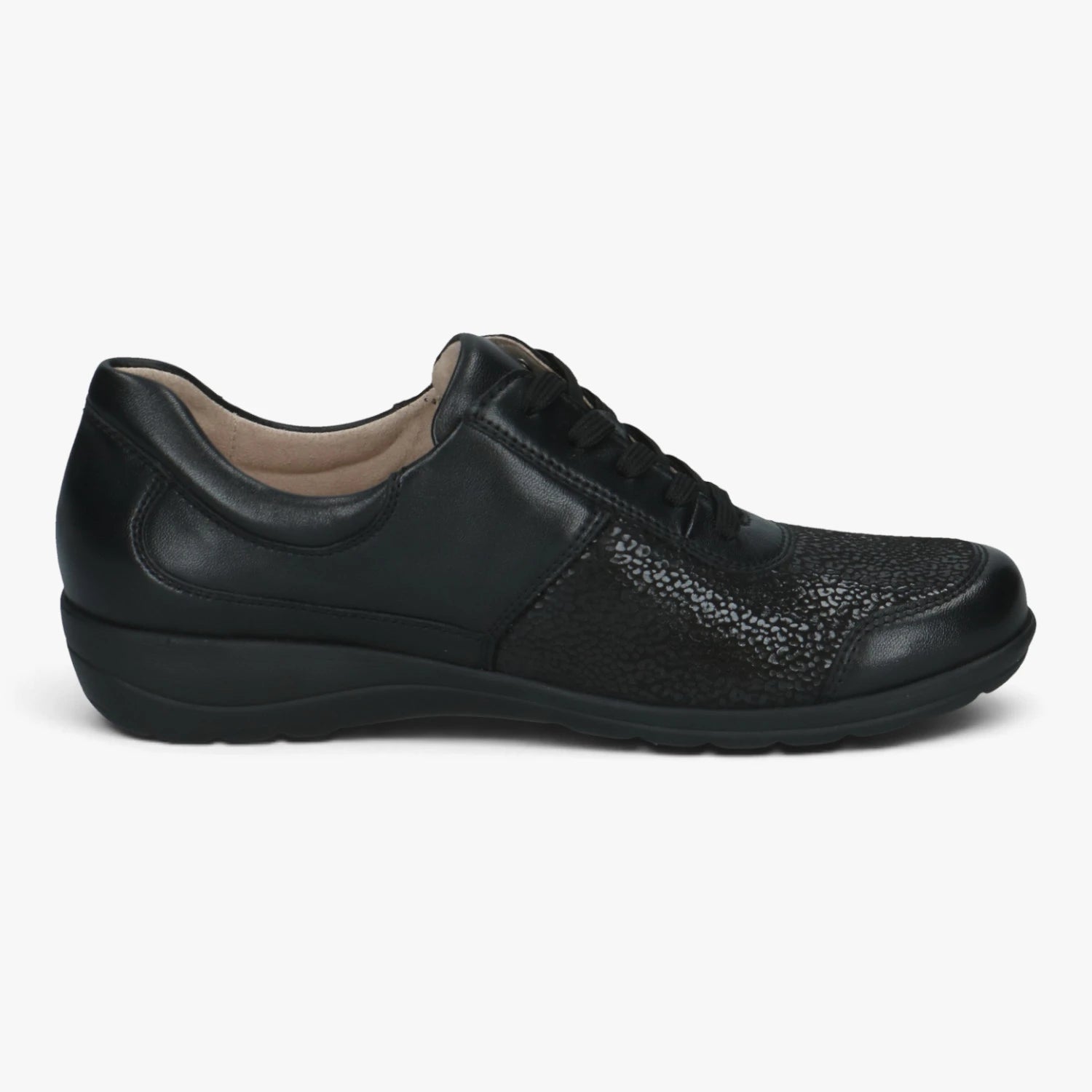 Caprice Black StretchOut Wide Fit Lace-Up Shoes