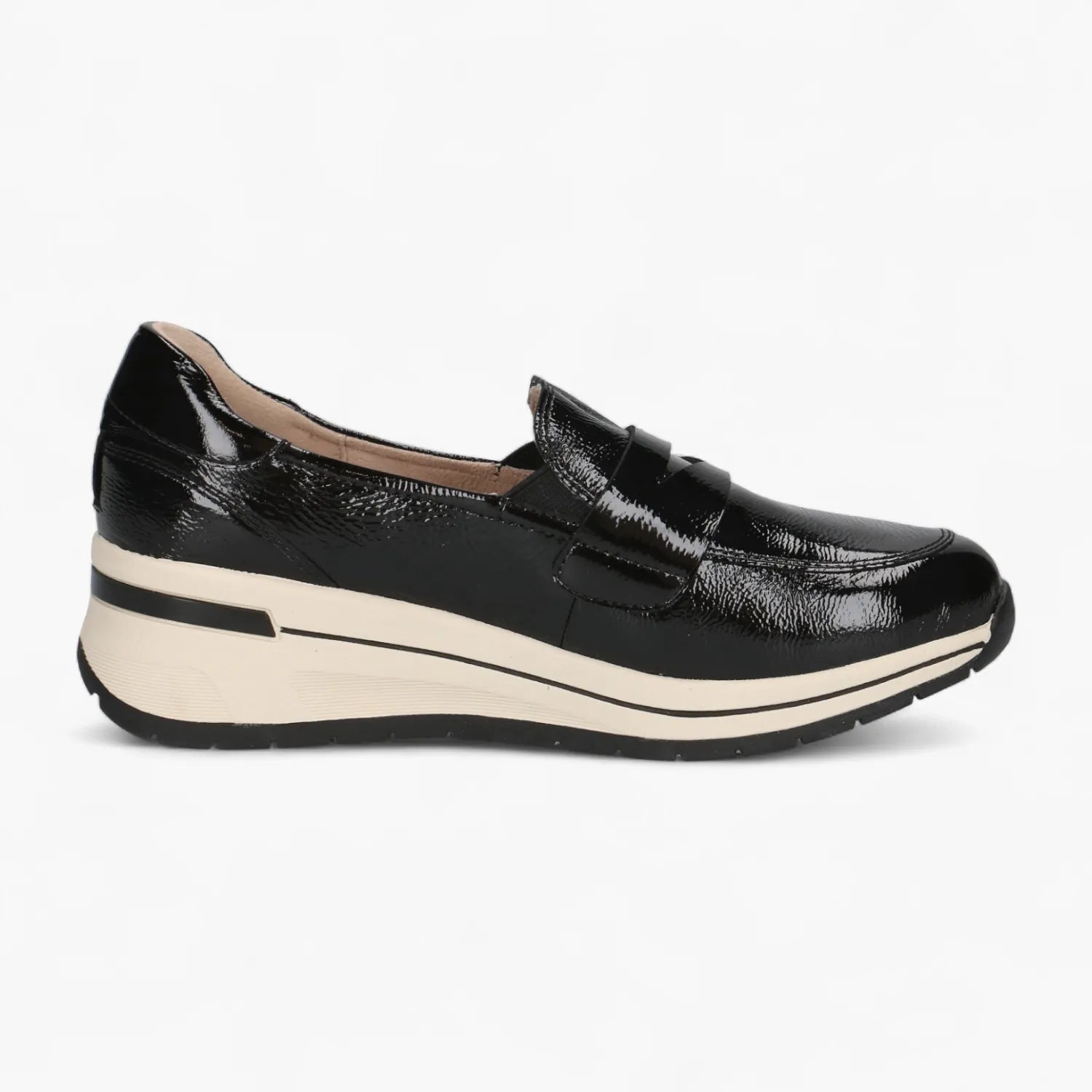 Caprice Black Naplak Leather Slip-On with Airmotion Sole - Leavys Shoes