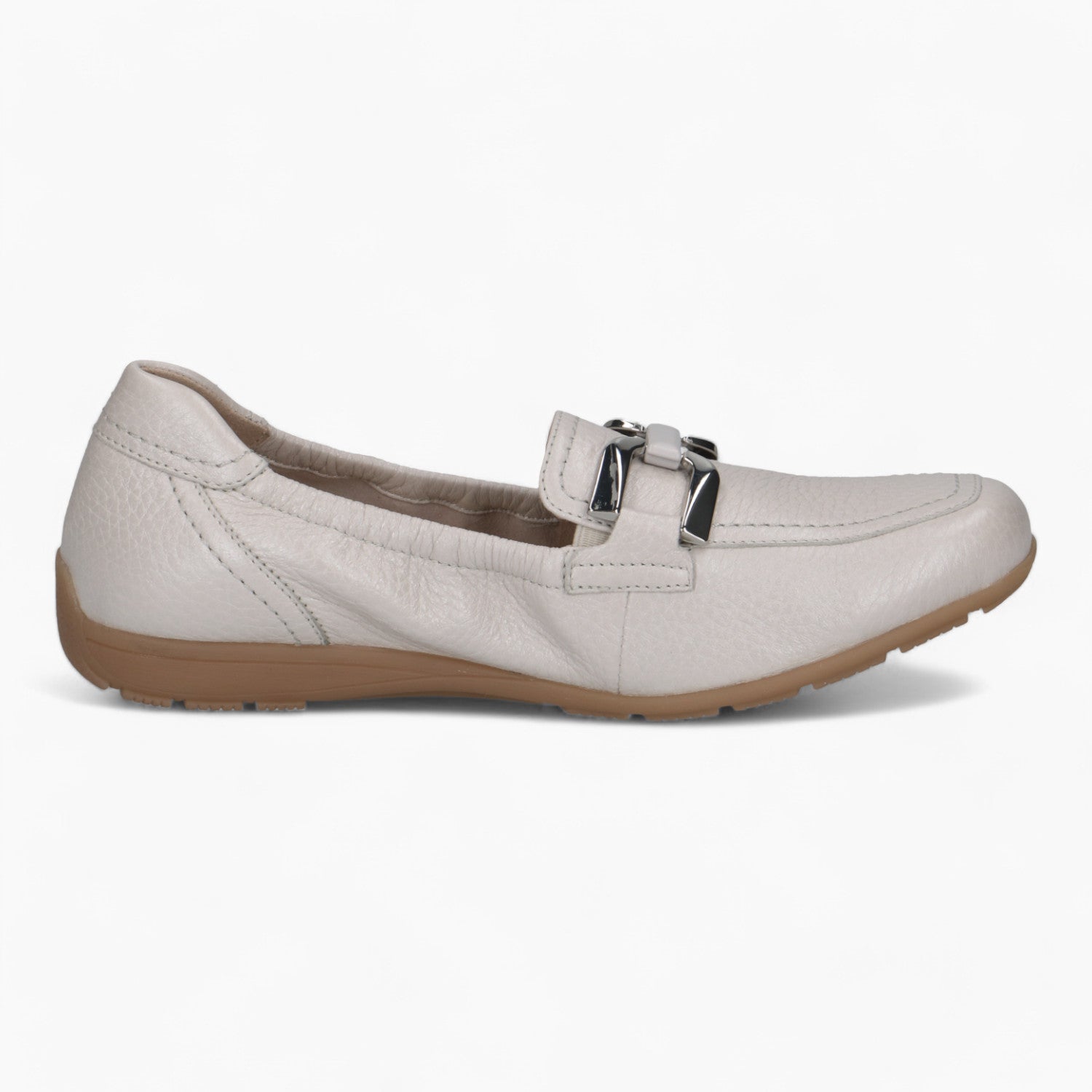 Caprice Deer Skin Slip-On – Pearl Ivory with Silver Detail