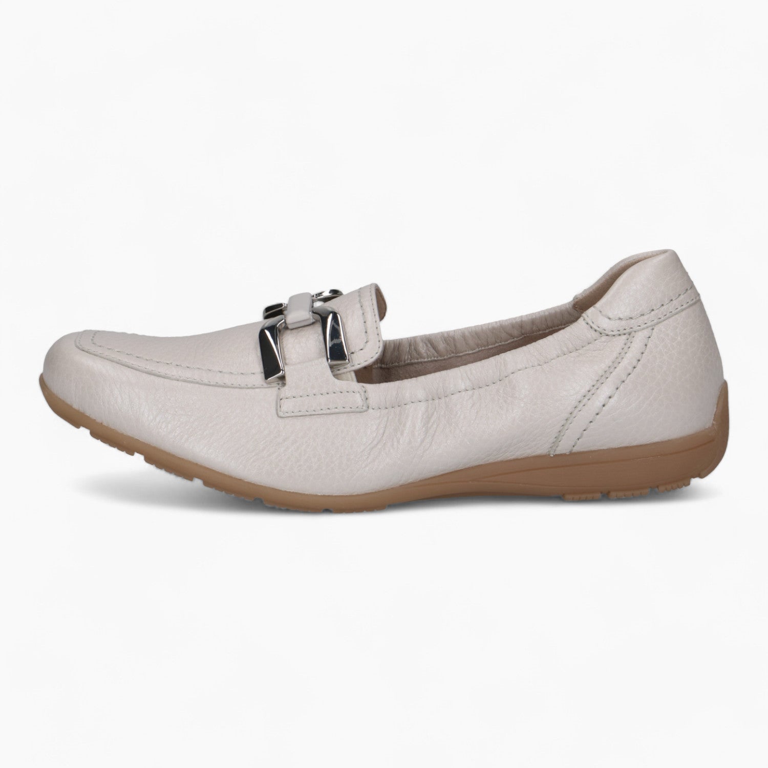 Caprice Deer Skin Slip-On – Pearl Ivory with Silver Detail