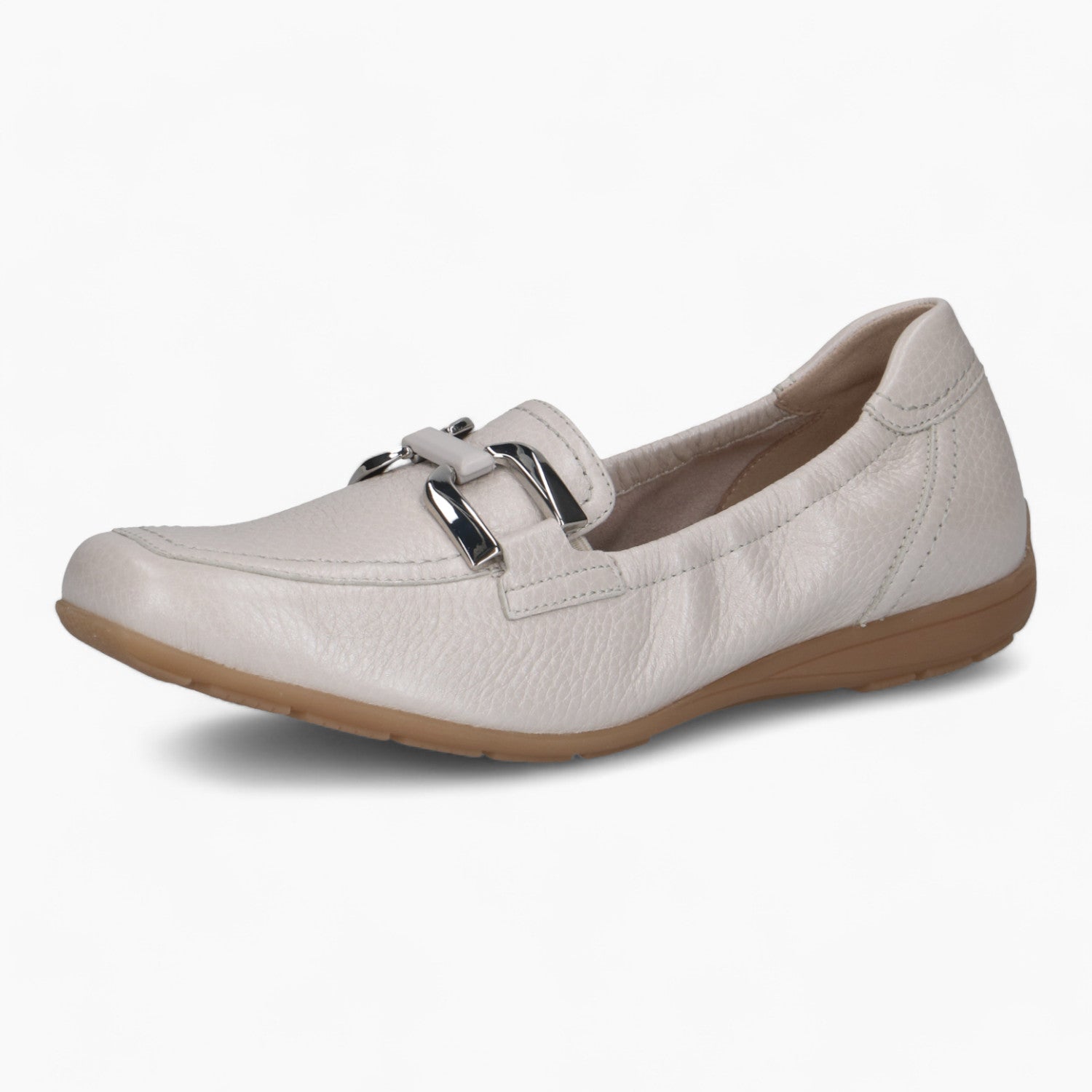 Caprice Deer Skin Slip-On – Pearl Ivory with Silver Detail - Leavys Shoes