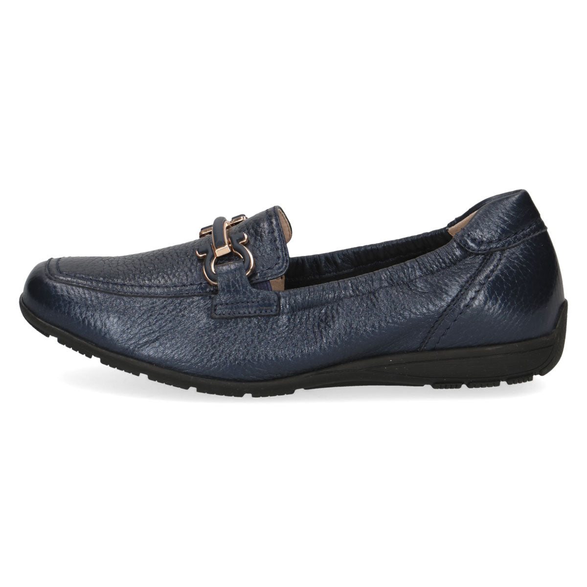 Caprice Navy Loafer with Gold Buckle