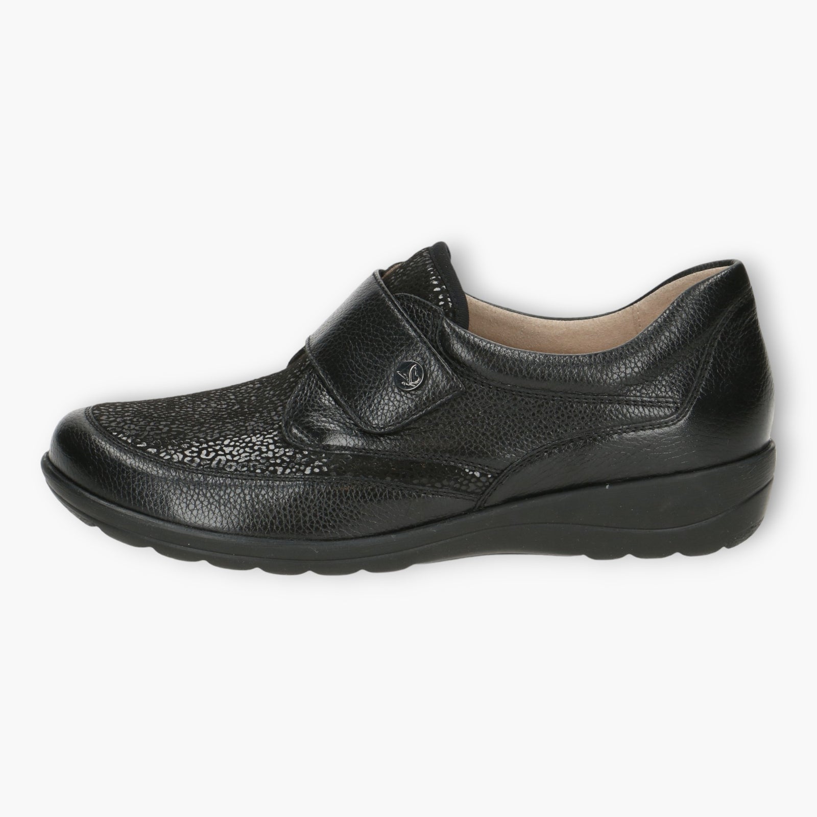 Wide Fitting Black Velcro Slip-On Shoes for Women - Caprice