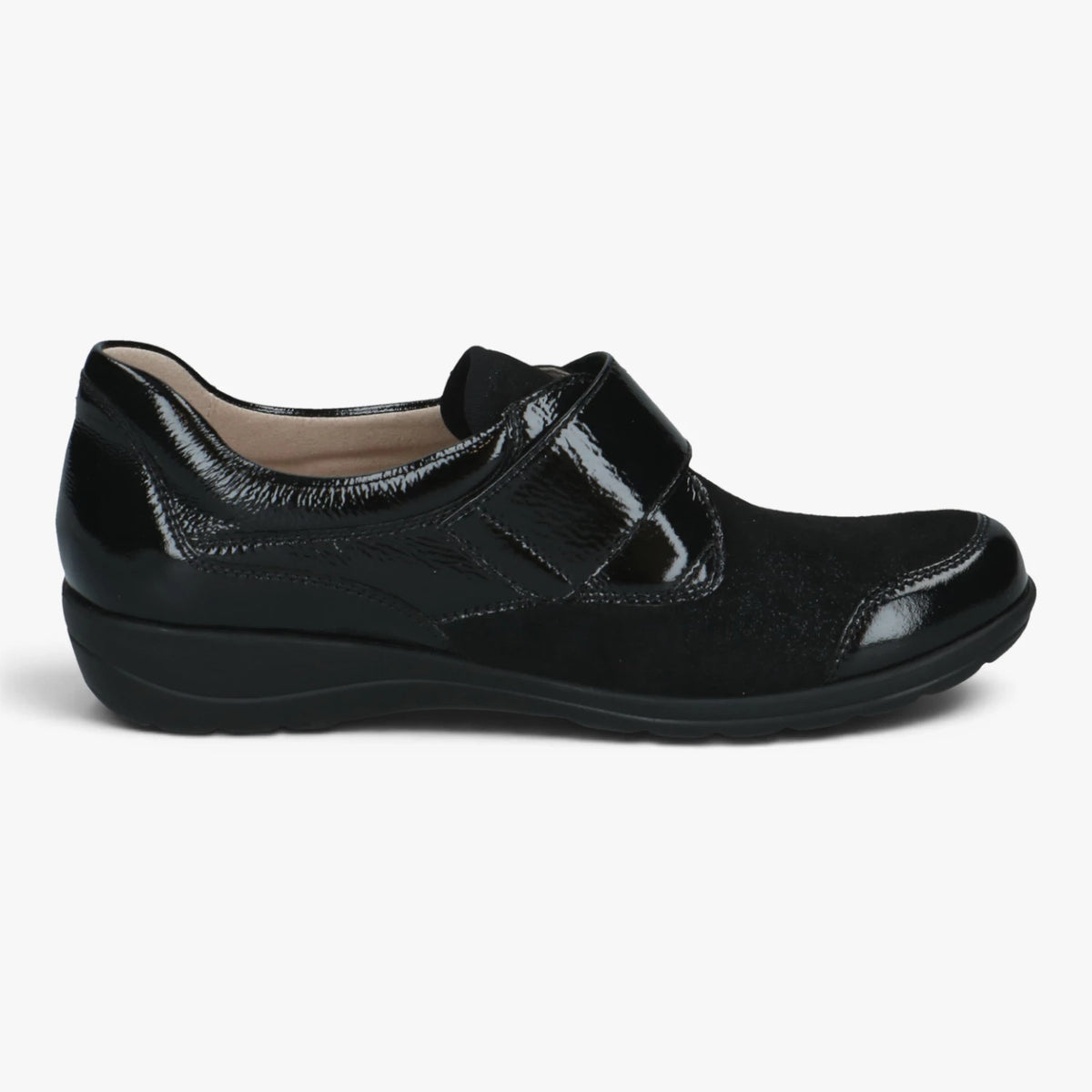 Caprice Black Patent StretchOut Hallux Wide Fit Shoes