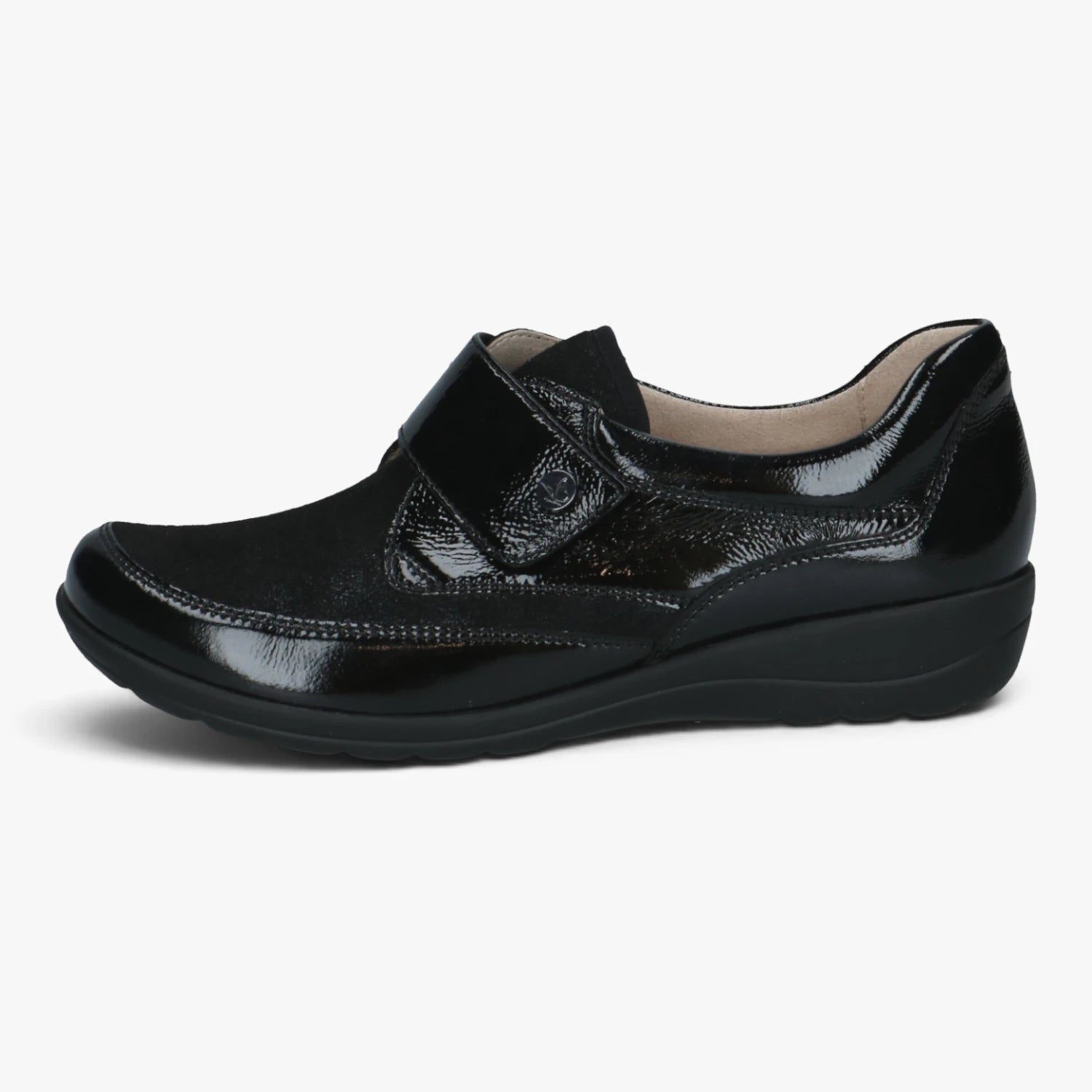 Caprice Black Patent StretchOut Hallux Wide Fit Shoes
