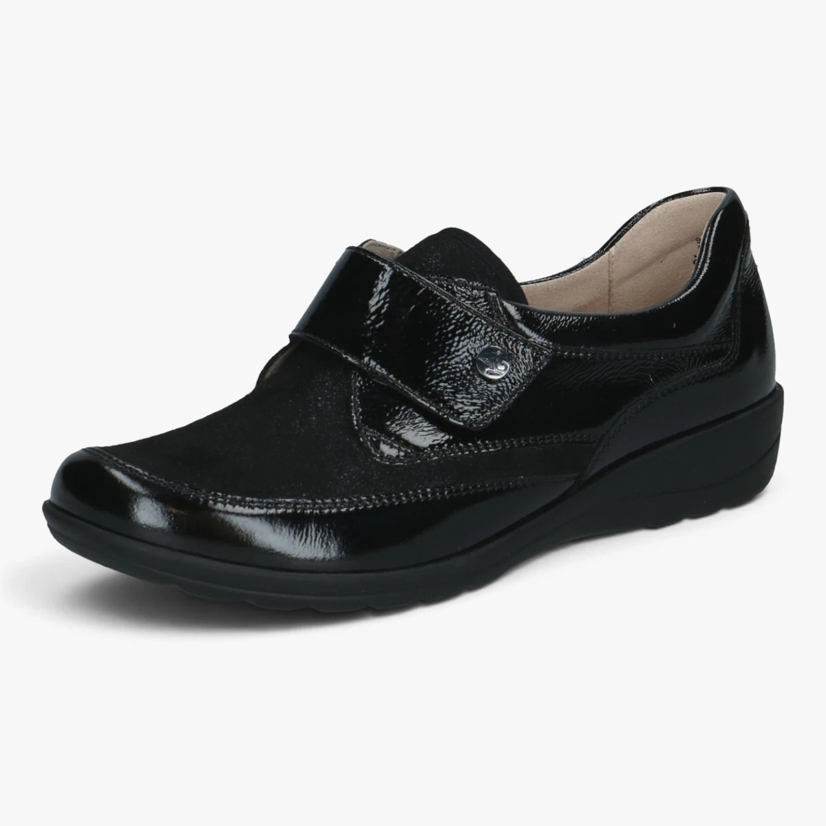 Caprice Black Patent StretchOut Hallux Wide Fit Shoes