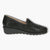 Wide Fitting Black Leather Slip-On Shoes with Wedge Sole - Caprice - Leavys Shoes