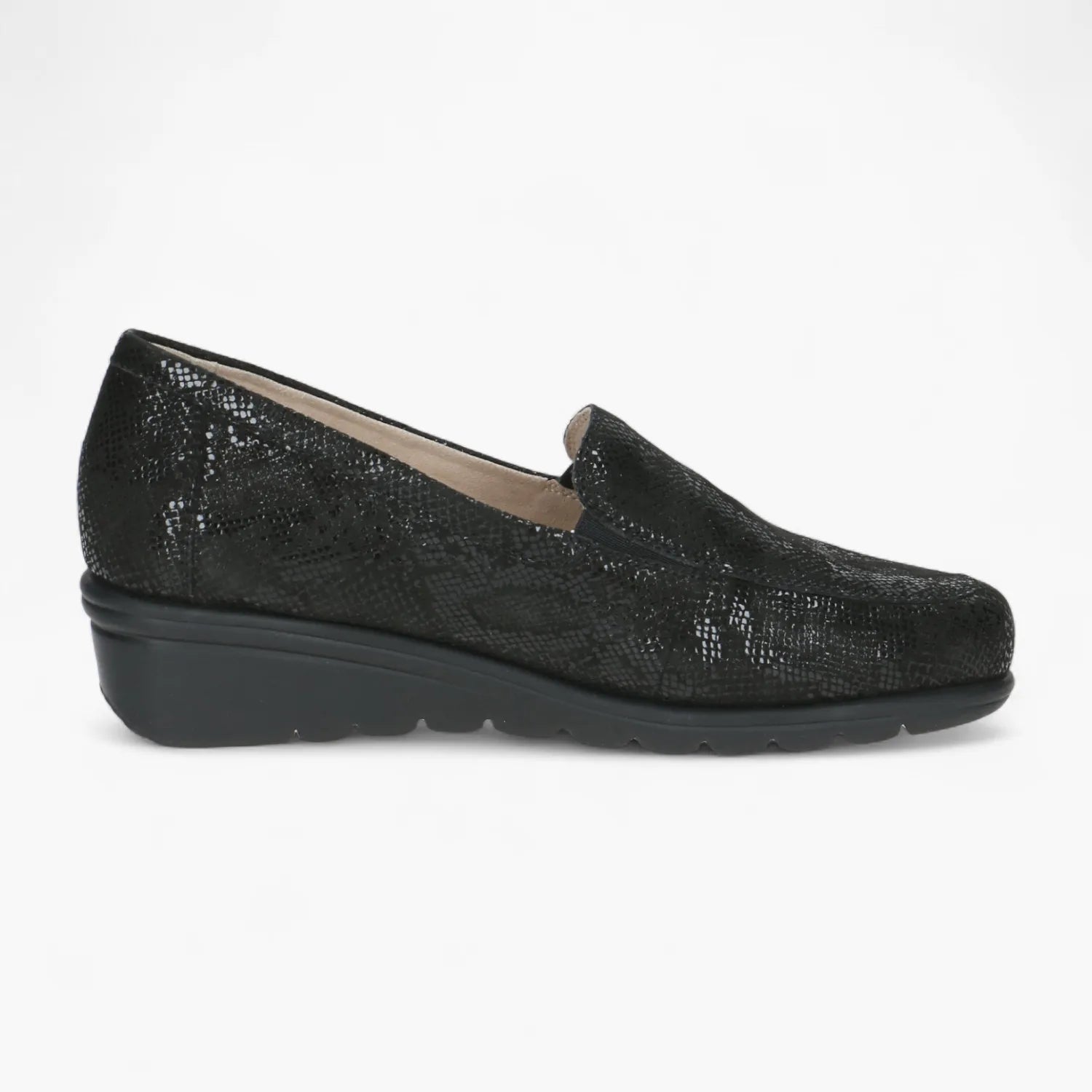 Caprice Black Reptile Loafer with Cushioned Airmotion Sole - Leavys Shoes