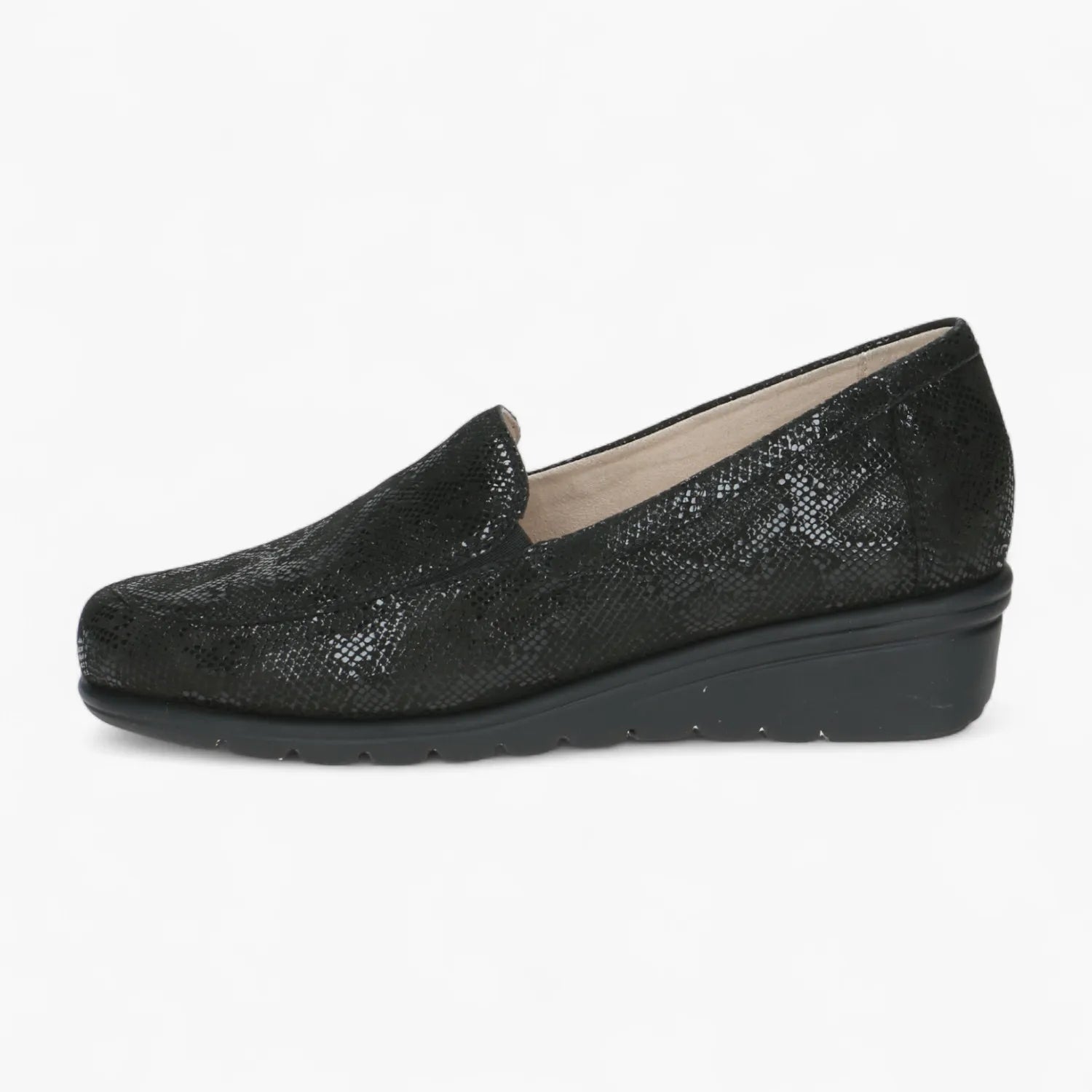 Caprice Black Reptile Loafer with Cushioned Airmotion Sole - Leavys Shoes