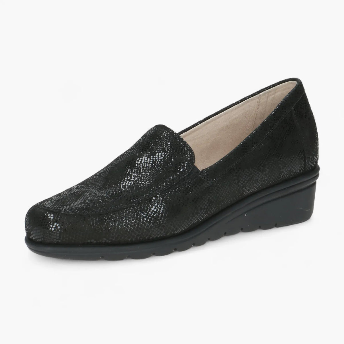 Caprice Black Reptile Loafer with Cushioned Airmotion Sole - Leavys Shoes