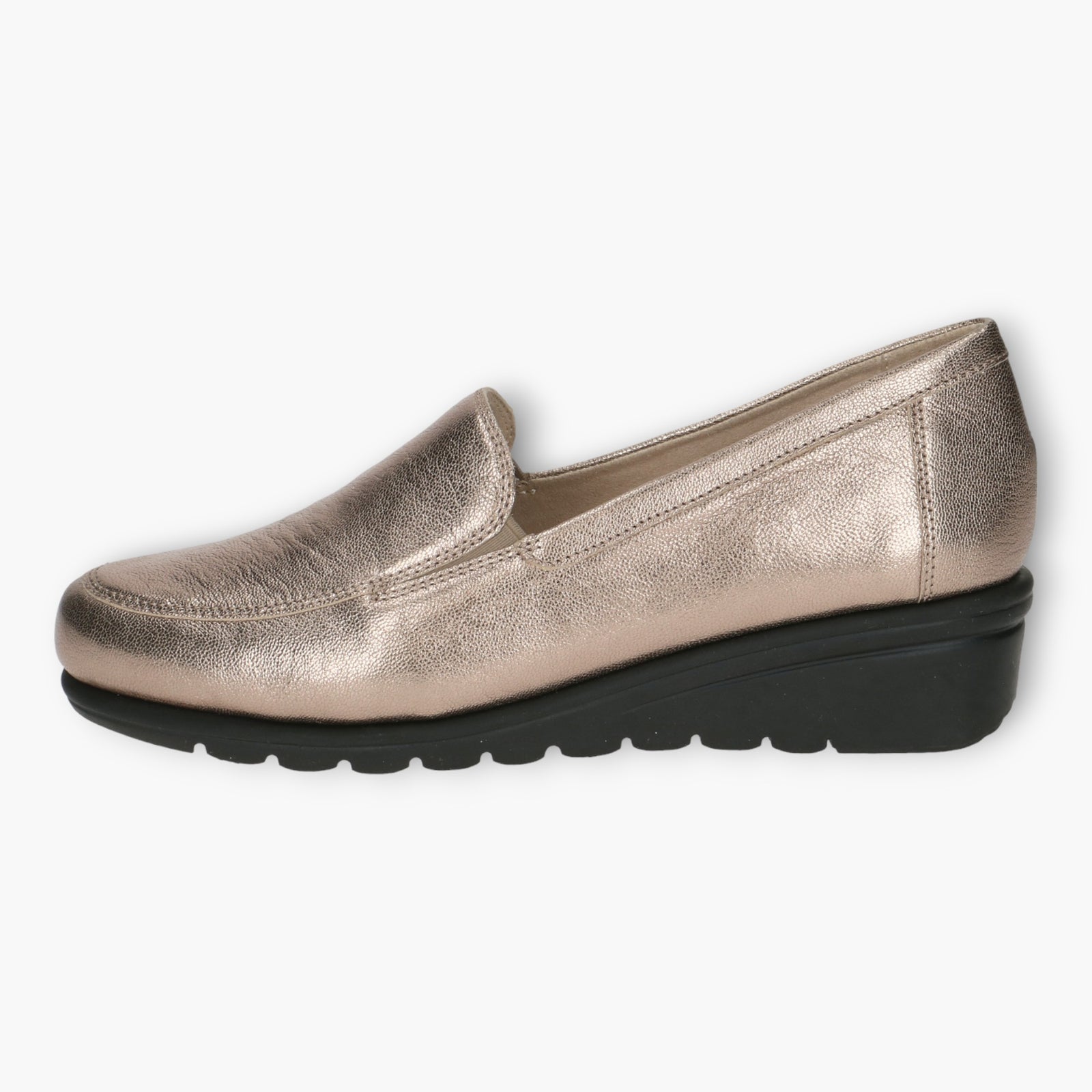 Wide Fitting Gold Slip-On Shoes with Wedge Sole for Women - Caprice