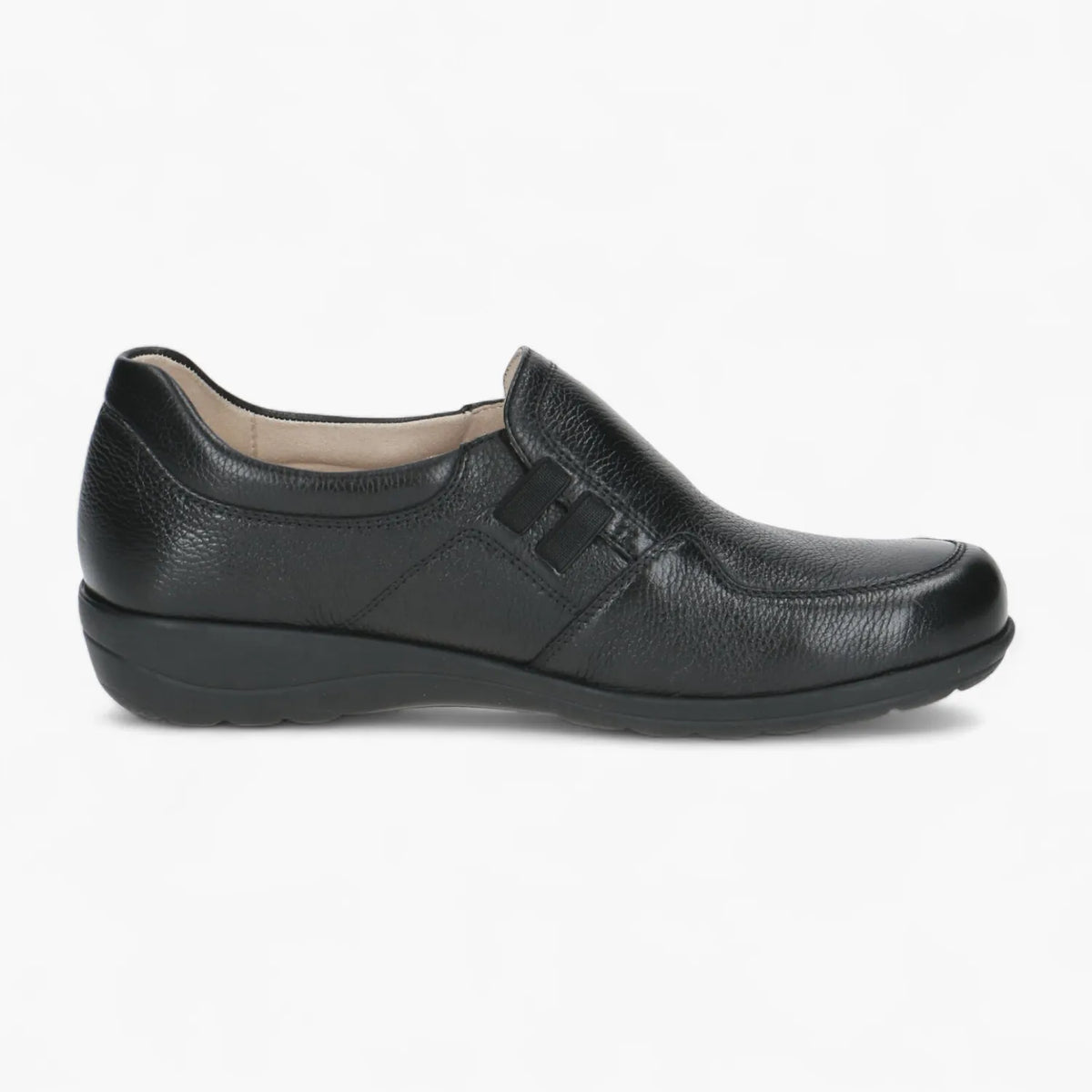 Caprice Black Leather Slip-On Shoe with Cushioned Insole - Leavys Shoes