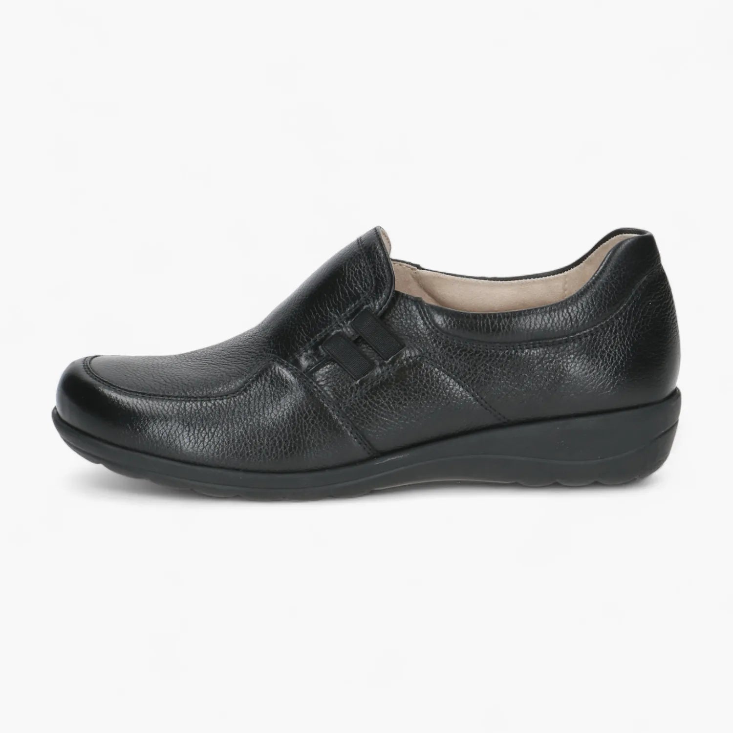 Caprice Black Leather Slip-On Shoe with Cushioned Insole - Leavys Shoes