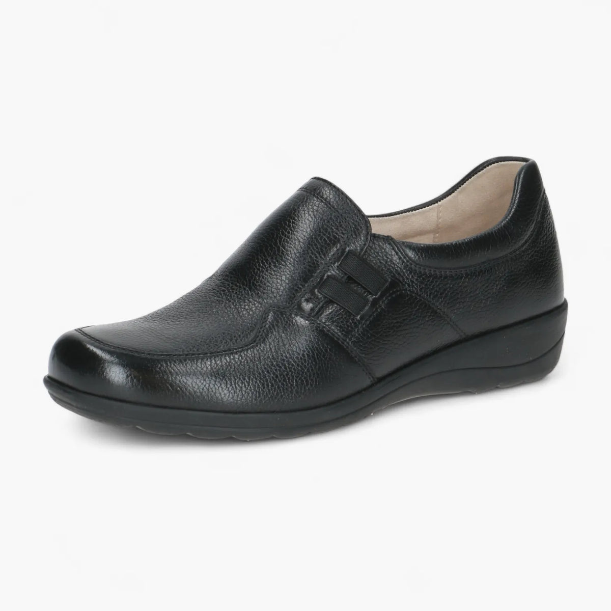 Caprice Black Leather Slip-On Shoe with Cushioned Insole - Leavys Shoes
