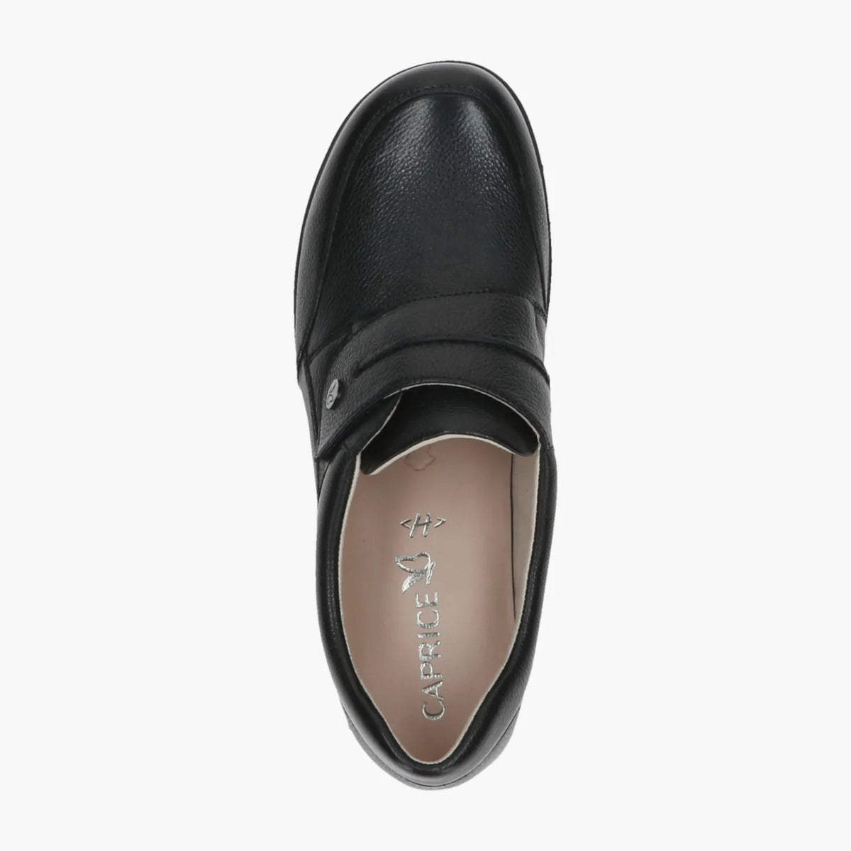 Caprice Black Leather Slip-On Shoe with Velcro Strap - Leavys Shoes