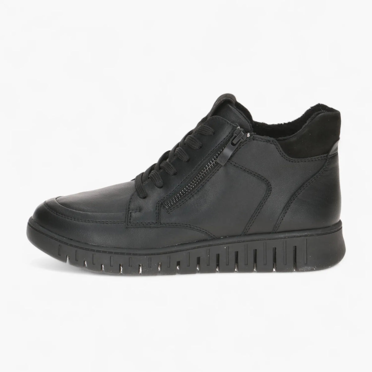 Caprice Black Leather Zip-Up Ankle Boot with Cushioned Sole - Leavys Shoes