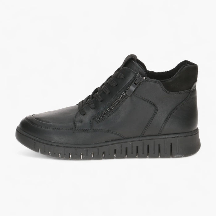Caprice Black Leather Zip-Up Ankle Boot with Cushioned Sole - Leavys Shoes